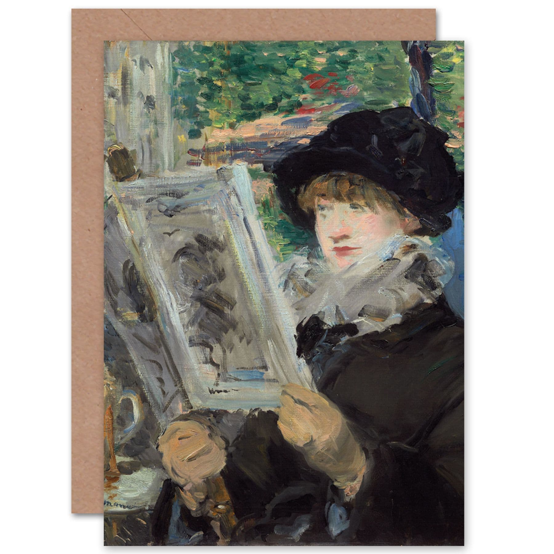 Manet Woman Reading Book Impressionist Painting Fine Art Greetings Card