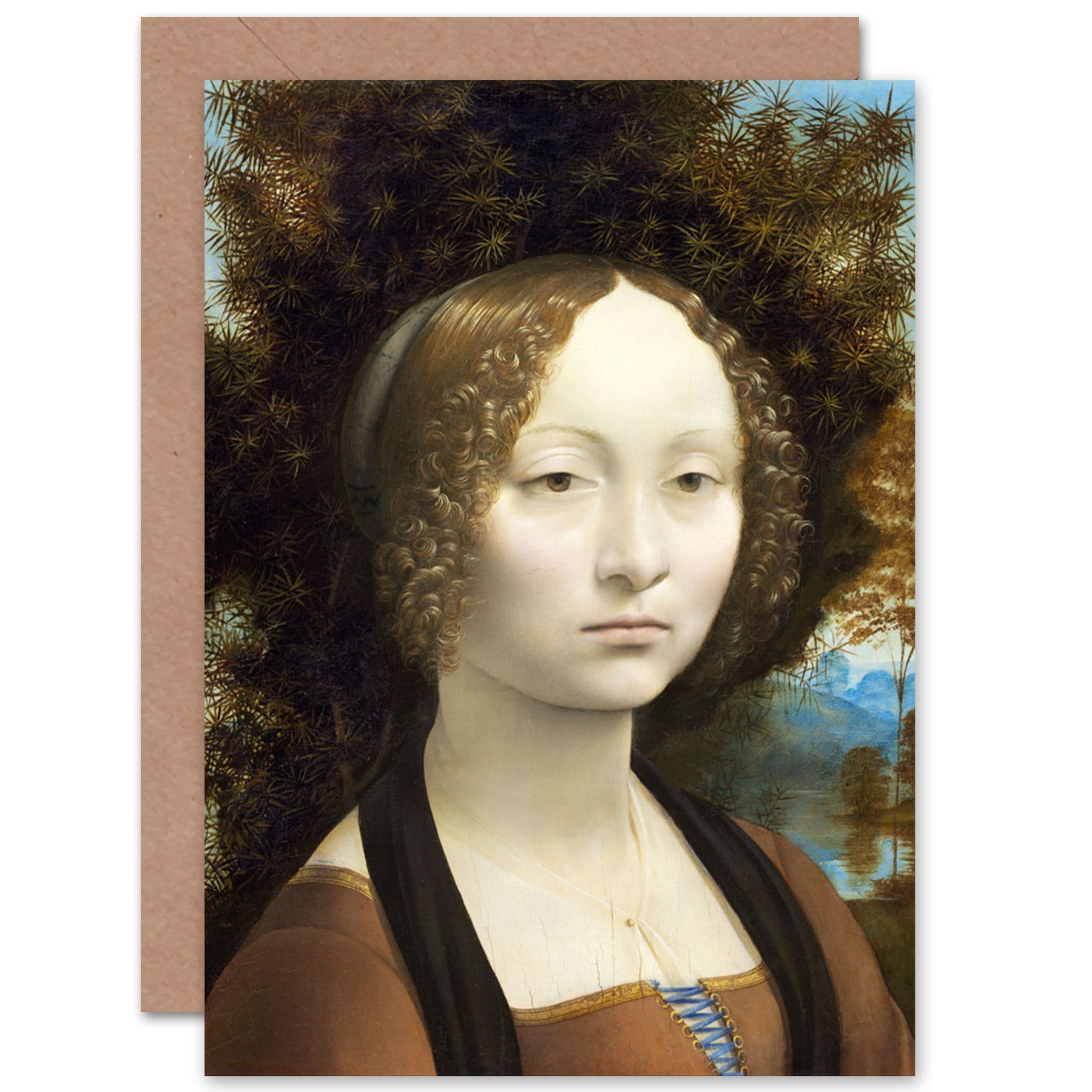 Da Vinci Ginevra De Benci Portrait Painting Fine Art Greetings Card