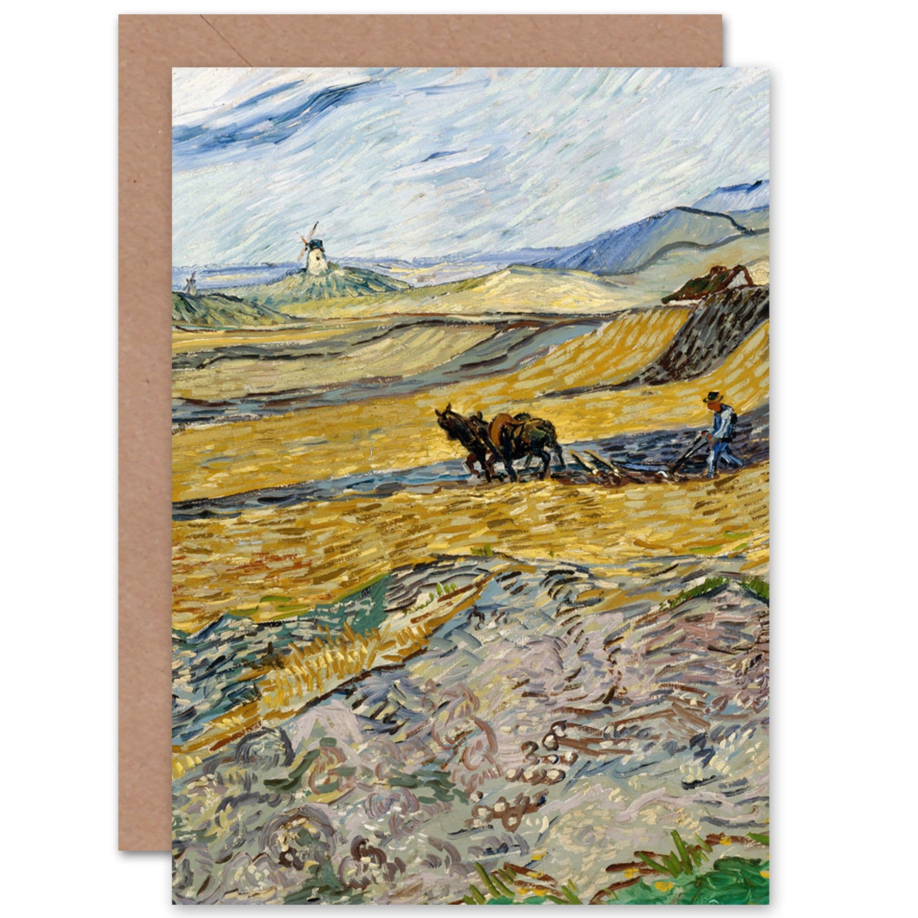 Van Gogh Enclosed Field Ploughman Painting Fine Art Greetings Card