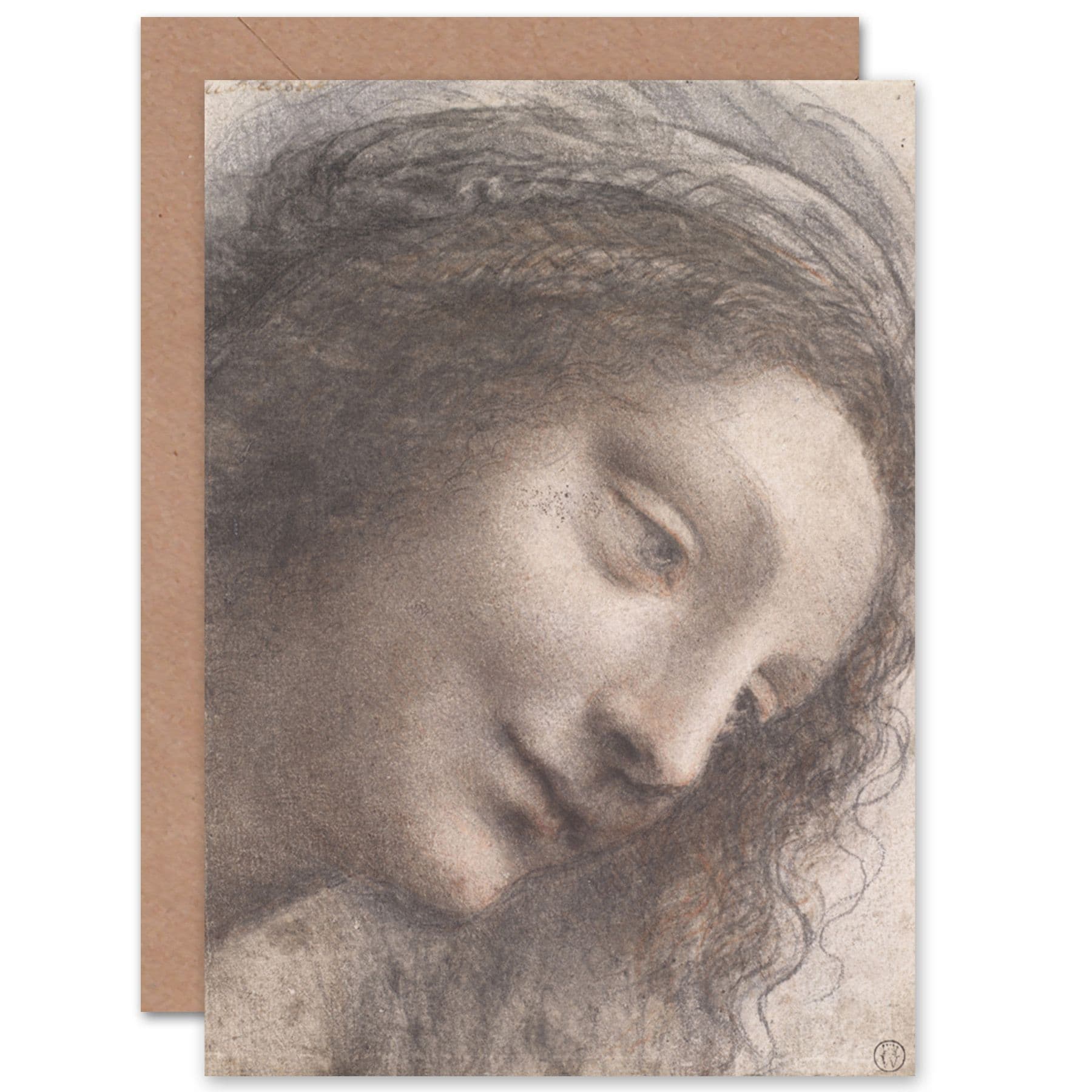 Da Vinci Head Virgin Three Quarter View Facing Right Fine Art Greetings Card