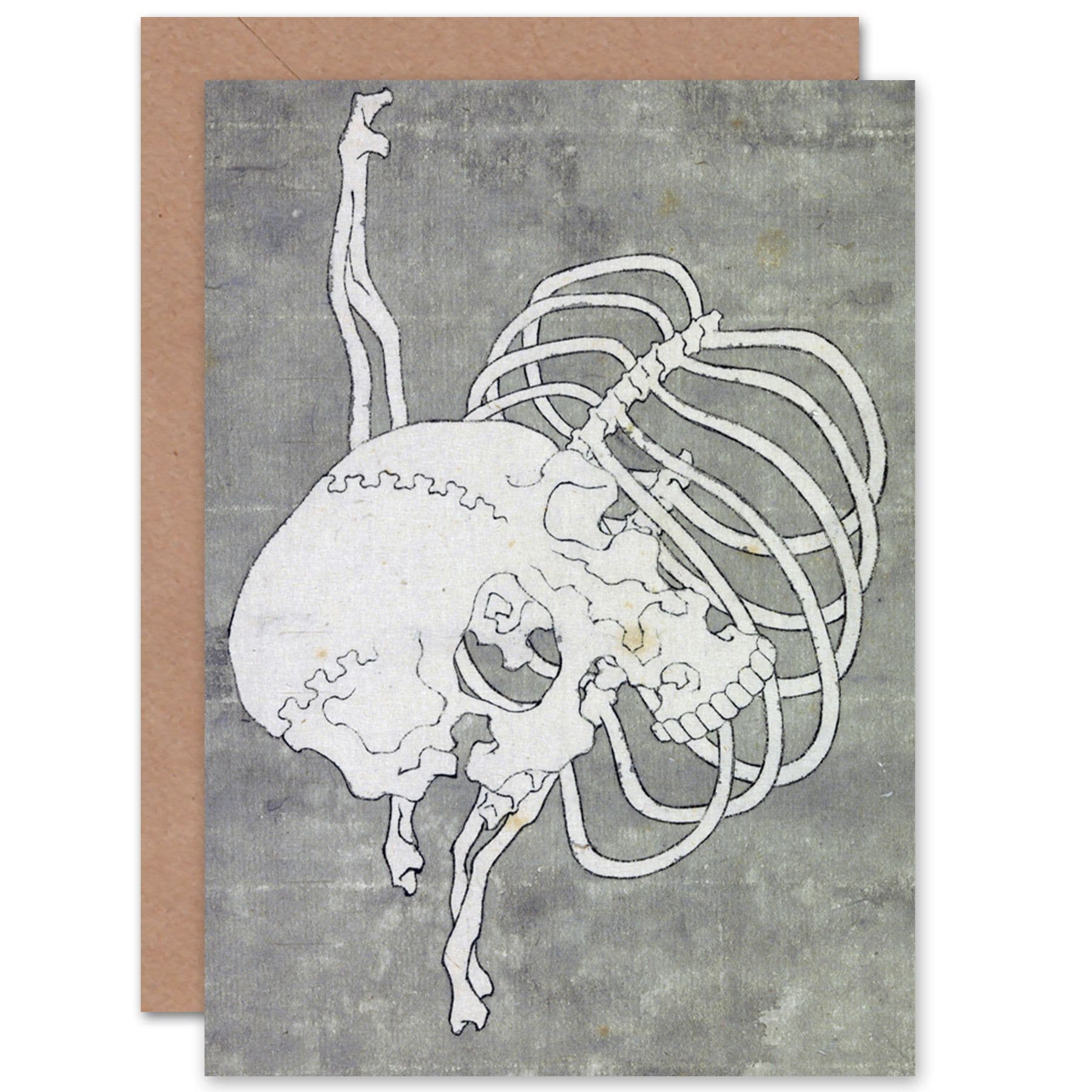Hokusai Skull Rib Cage Macabre Japan Painting Fine Art Greetings Card