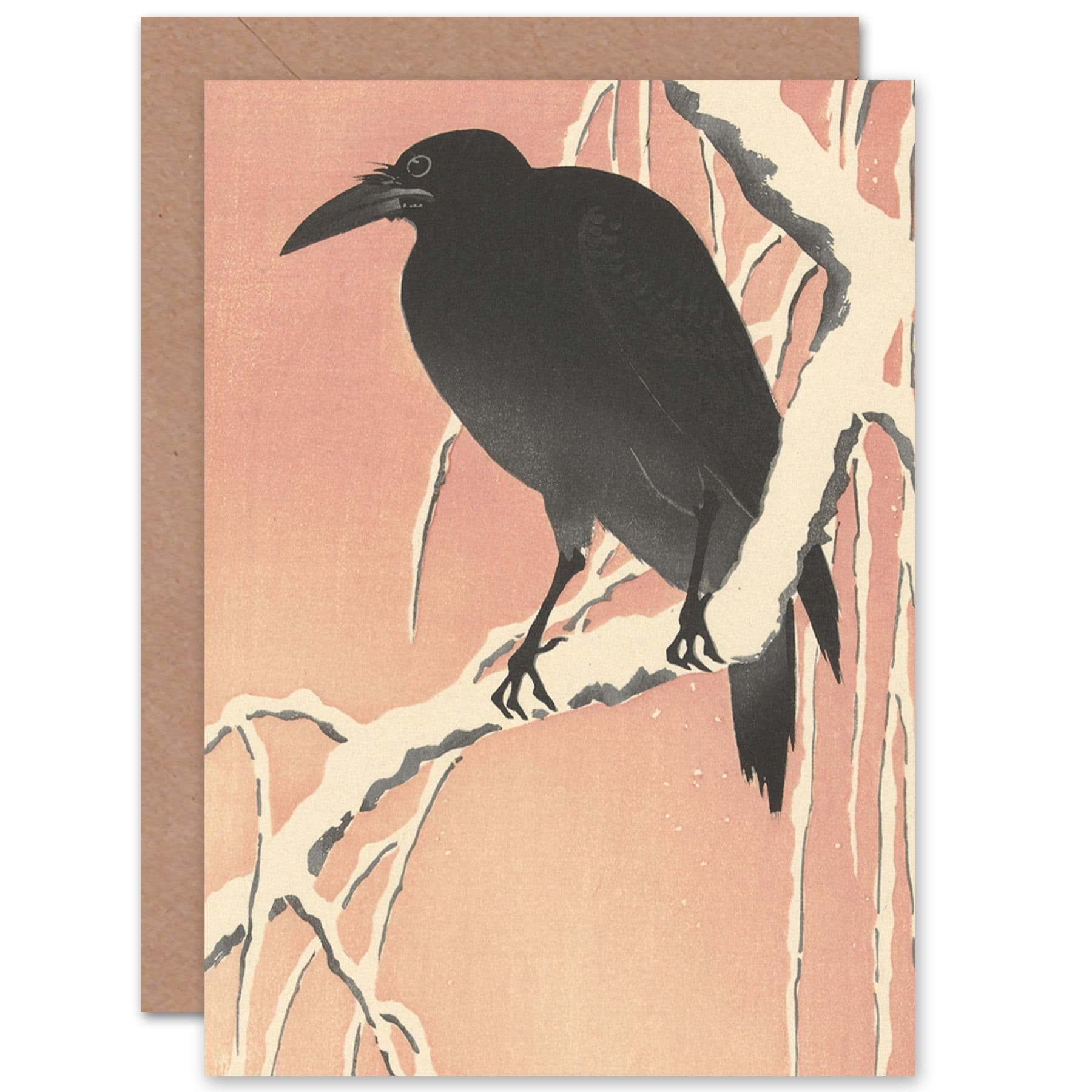 Ohara Koson Crow On Snowy Branch Japan Painting Fine Art Greetings Card