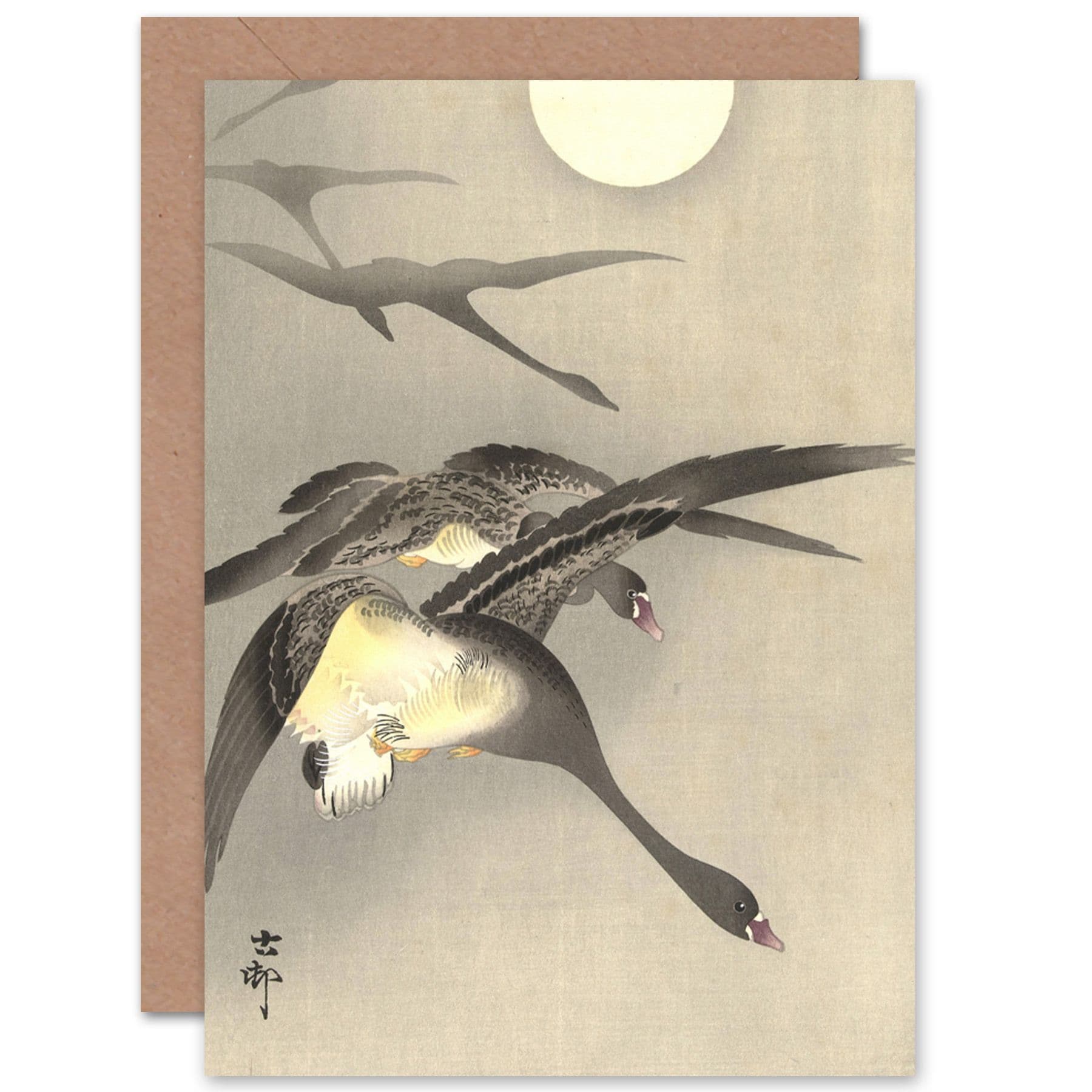 Ohara Koson Geese At Full Moon Japan Painting Fine Art Greetings Card