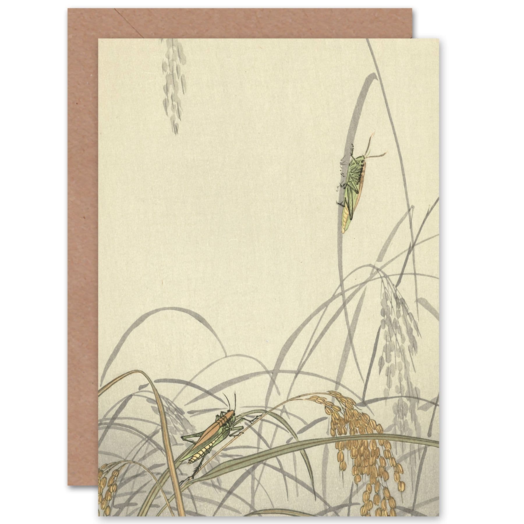 Ohara Koson Grasshoppers On Rice Plants Painting Fine Art Greetings Card