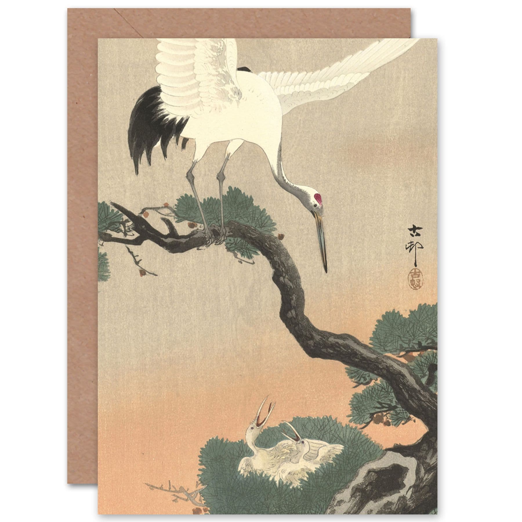 Ohara Koson Crane Branch Of Pine Japan Painting Fine Art Greetings Card