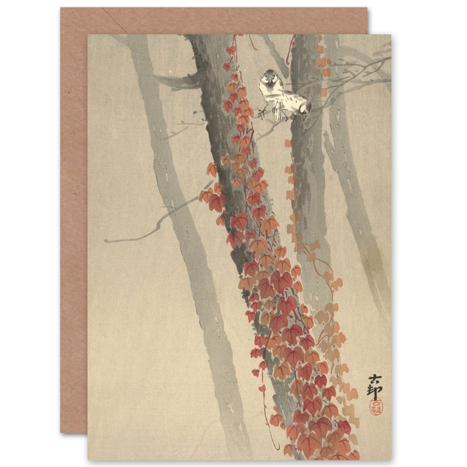 Ohara Koson Red Ivy Japan Painting Fine Art Greetings Card