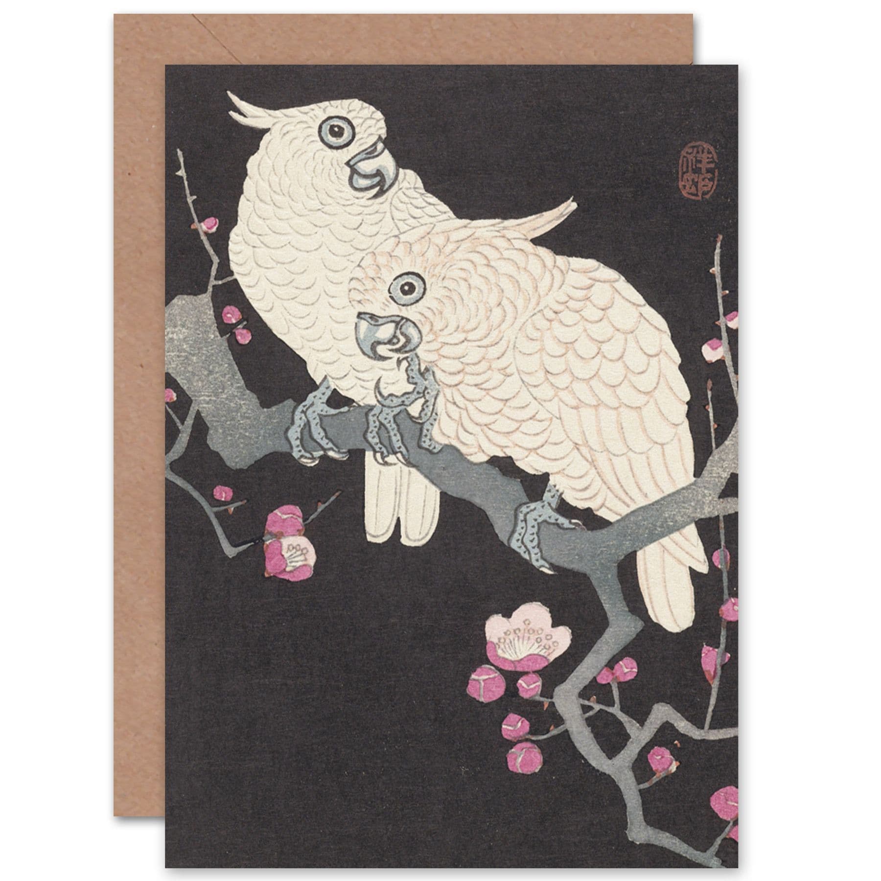 Ohara Koson Two Cockatoo Blossom Painting Fine Art Greetings Card