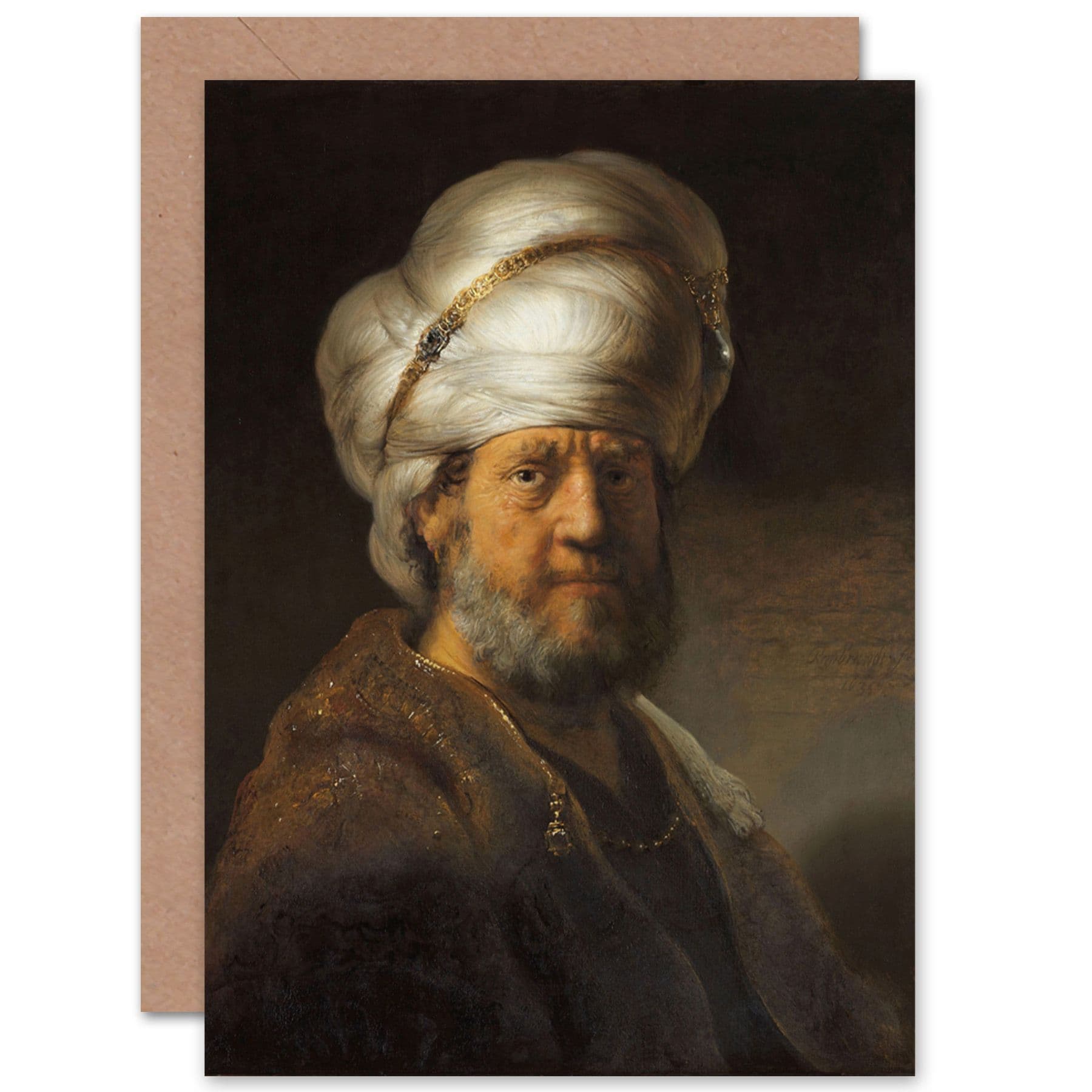 Rembrandt Man In Asian Clothing Portrait Fine Art Greetings Card