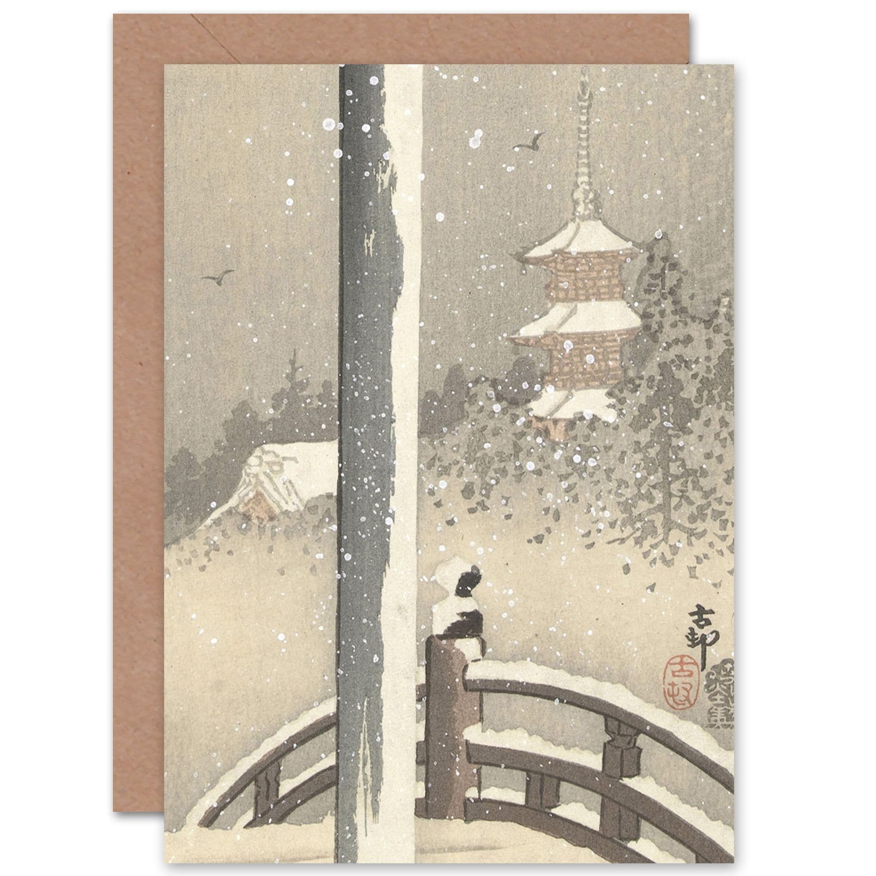 Ohara Koson Torii Gate Snow Bird Japan Fine Art Greetings Card