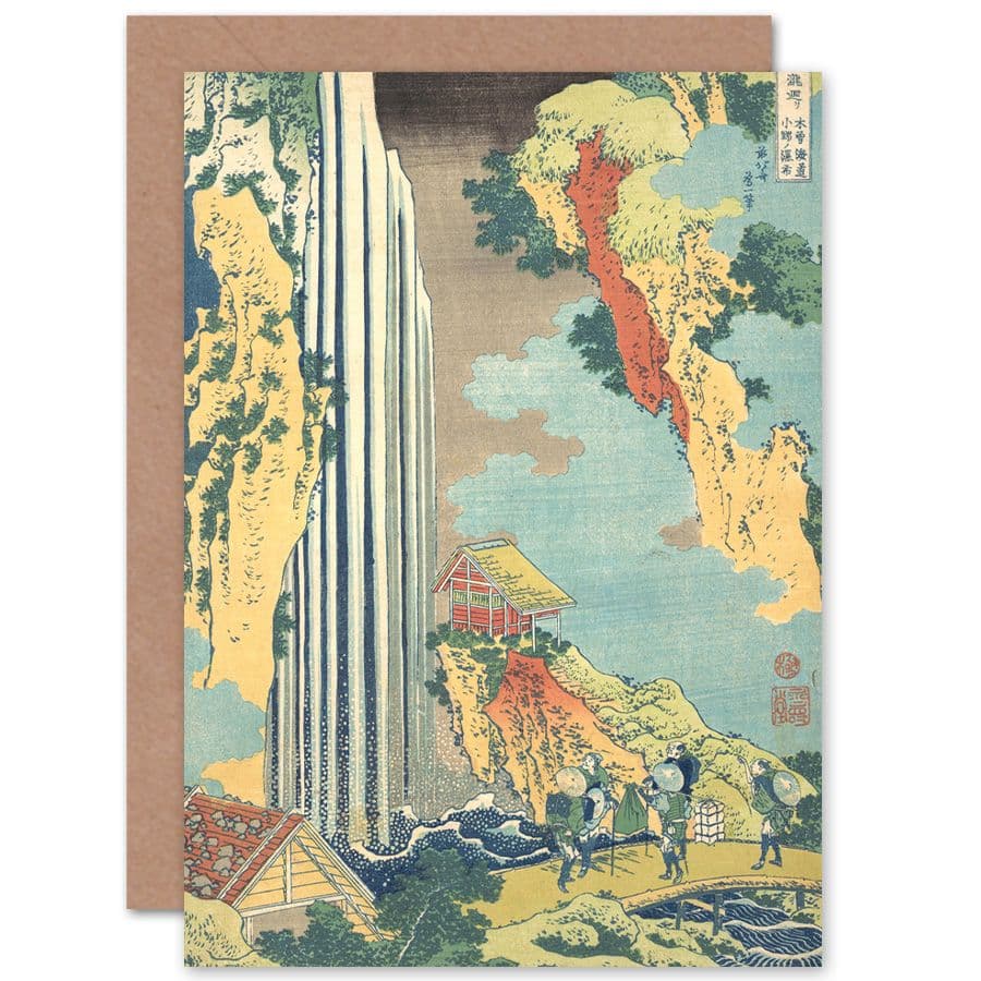 Hokusai Japan Ono Waterfall Kisokaido Greetings Card