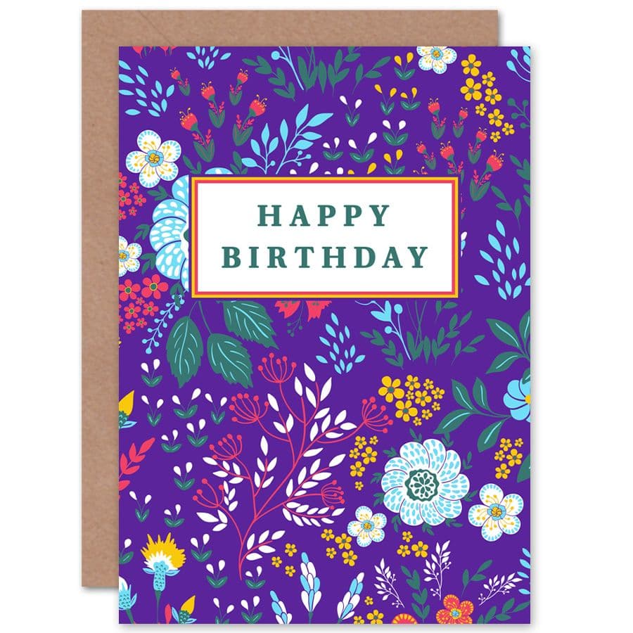 Birthday Tropical Flowers Purple Floral Greetings Card