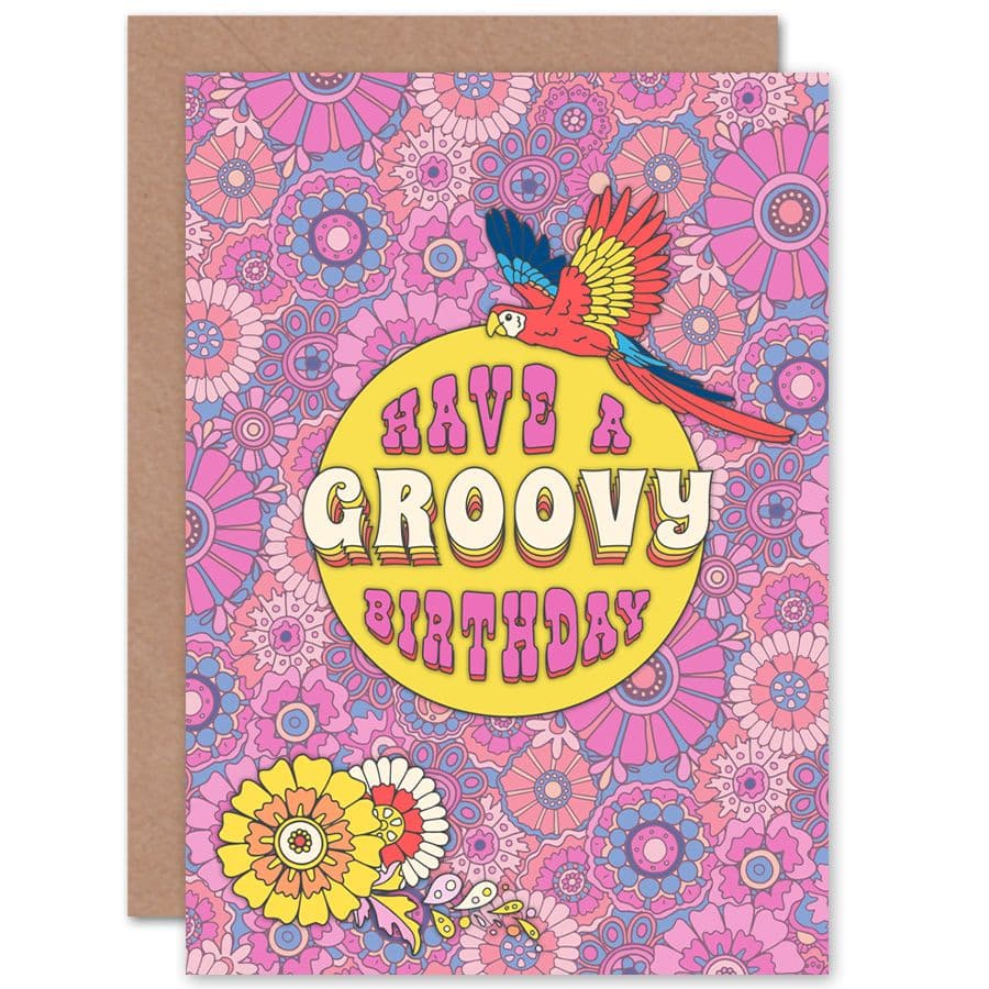 Birthday 70s Groovy Trippy Floral Greetings Card