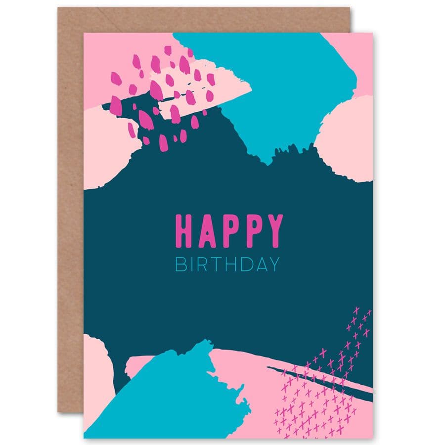 Birthday Abstract Paint Pink Greetings Card