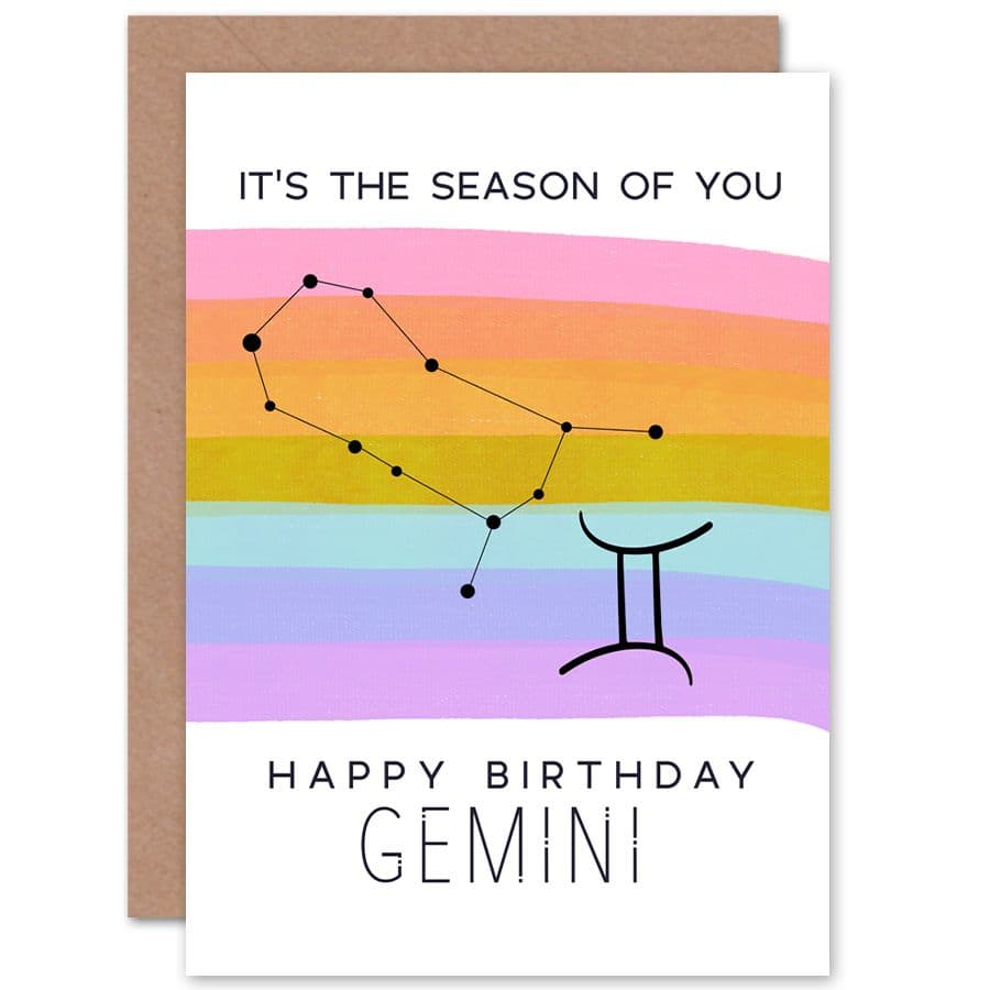 Birthday Astrology Gemini Zodiac Sign Greetings Card