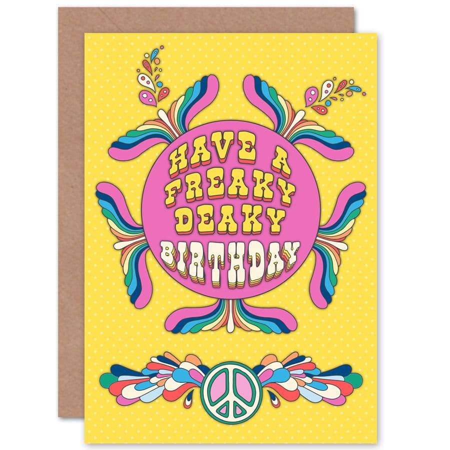 Birthday 70s Freaky Deaky Colourful Retro Greetings Card