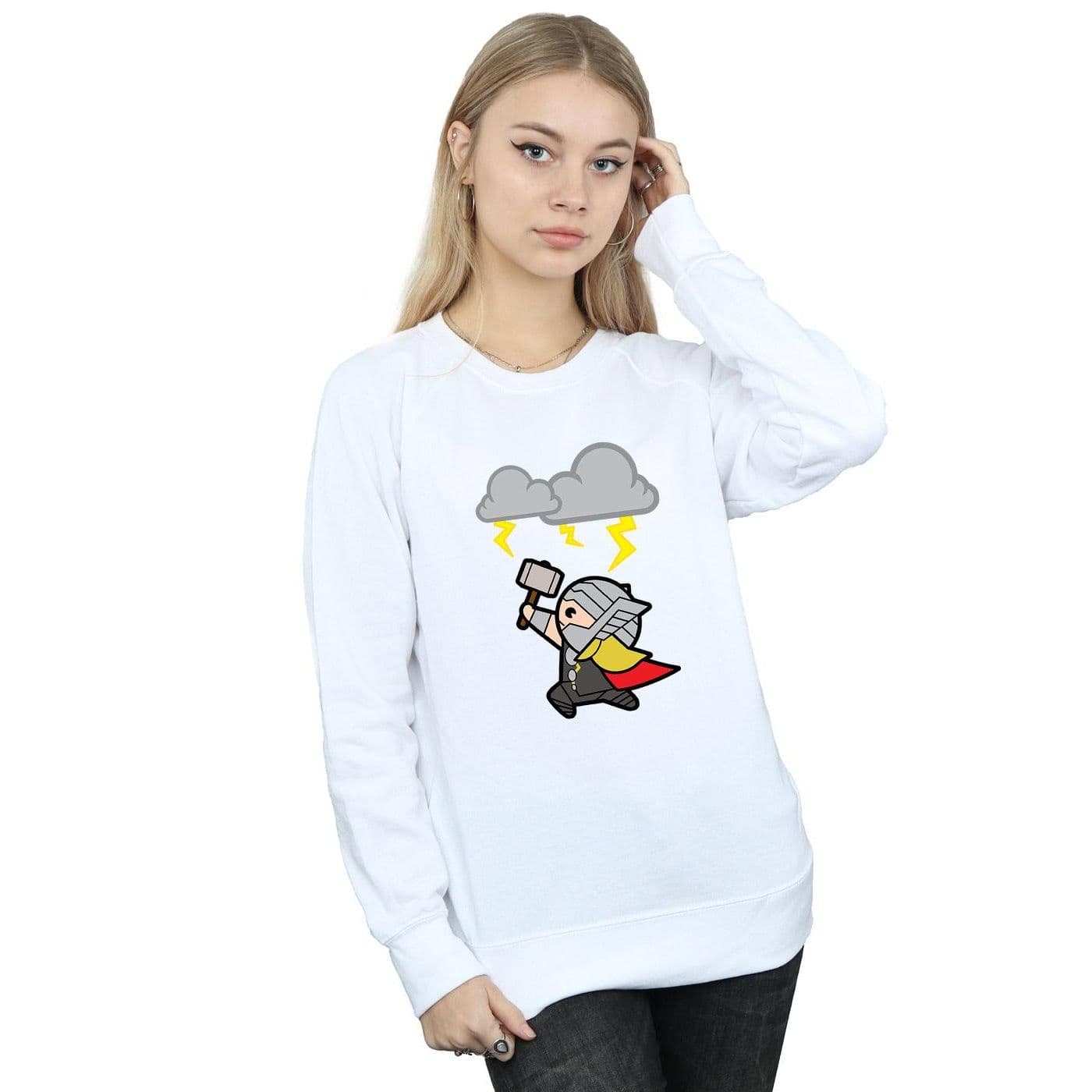 Marvel Women's Kawaii Thor God Of Thunder Sweatshirt in White | Size: 2XL