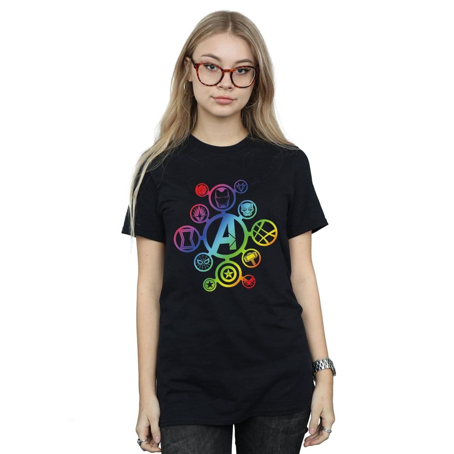 Avengers Infinity War Rainbow Icons Cotton Boyfriend T Shirt