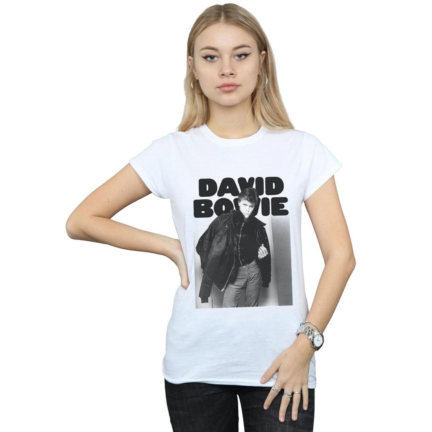 David Bowie Women's Jacket Photograph Cotton T-Shirt in White | Size: Medium
