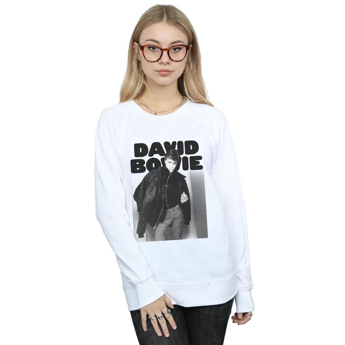 David Bowie Women's Jacket Photograph Sweatshirt in White | Size: Large
