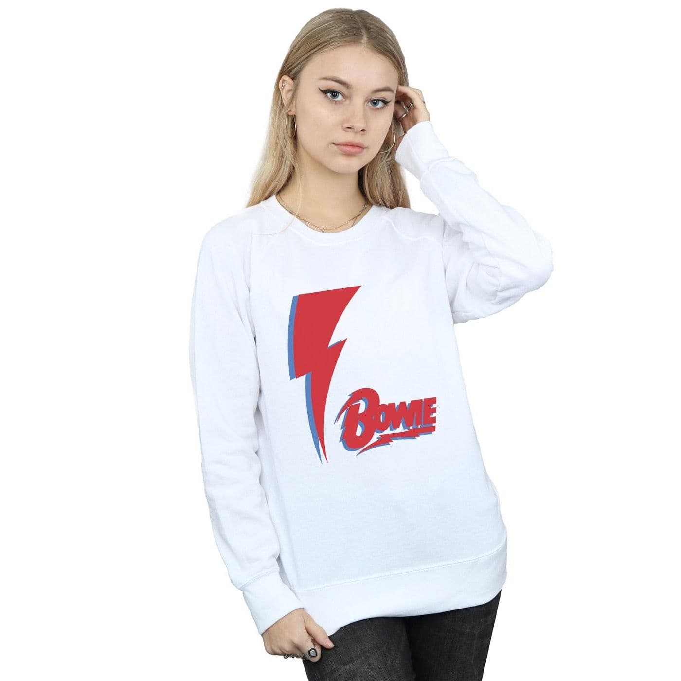 David Bowie Women's Red Bolt Sweatshirt in White | Size: Large