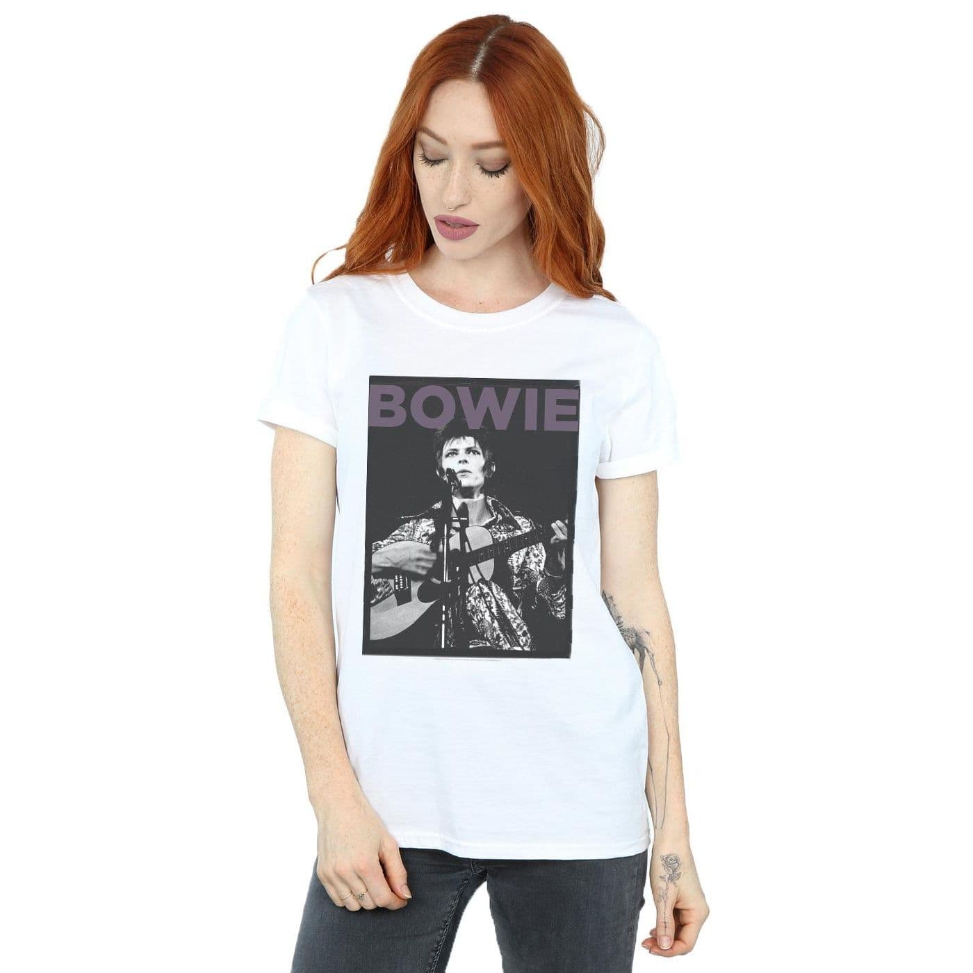David Bowie Women's Rock Poster Cotton Boyfriend T-Shirt in White | Size: 2XL