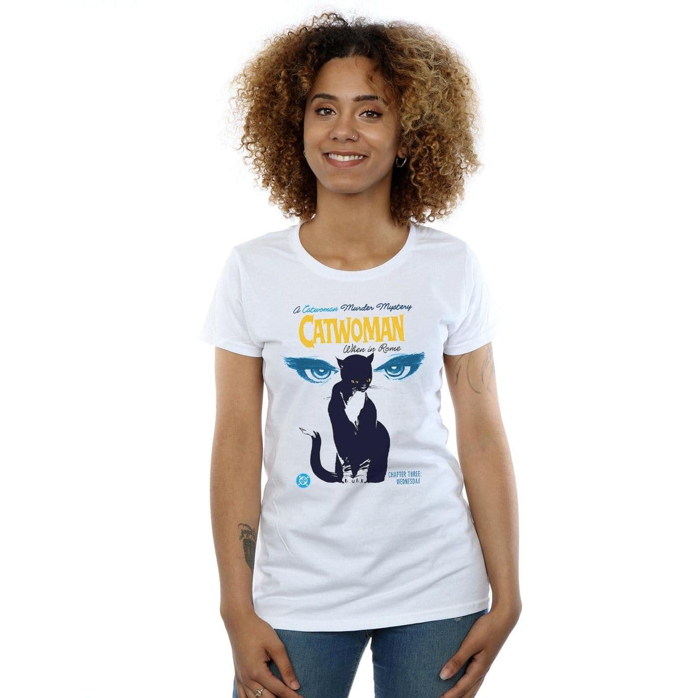 DC Comics Women's Batman Catwoman When In Rome Cotton T-Shirt in White | Size: Medium