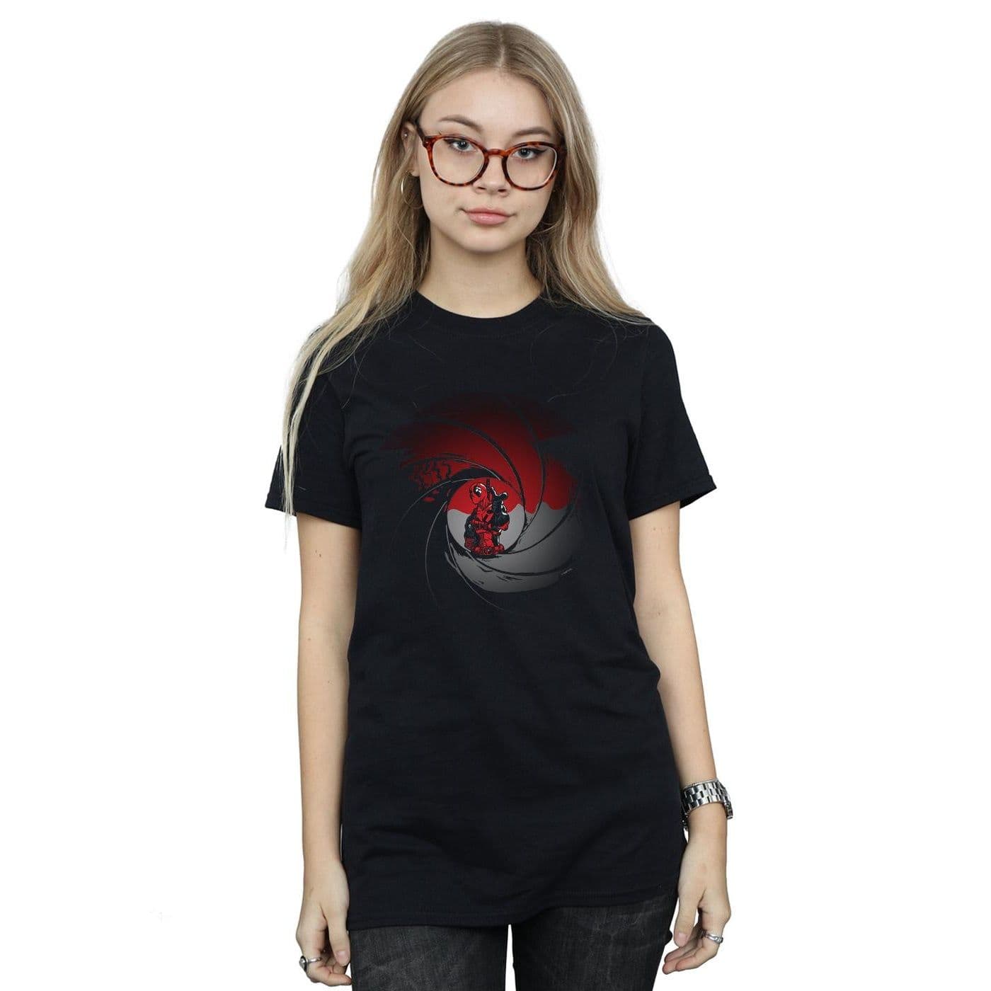 Marvel Women's Deadpool Gun Barrel Cotton Boyfriend T-Shirt in Black | Size: 2XL