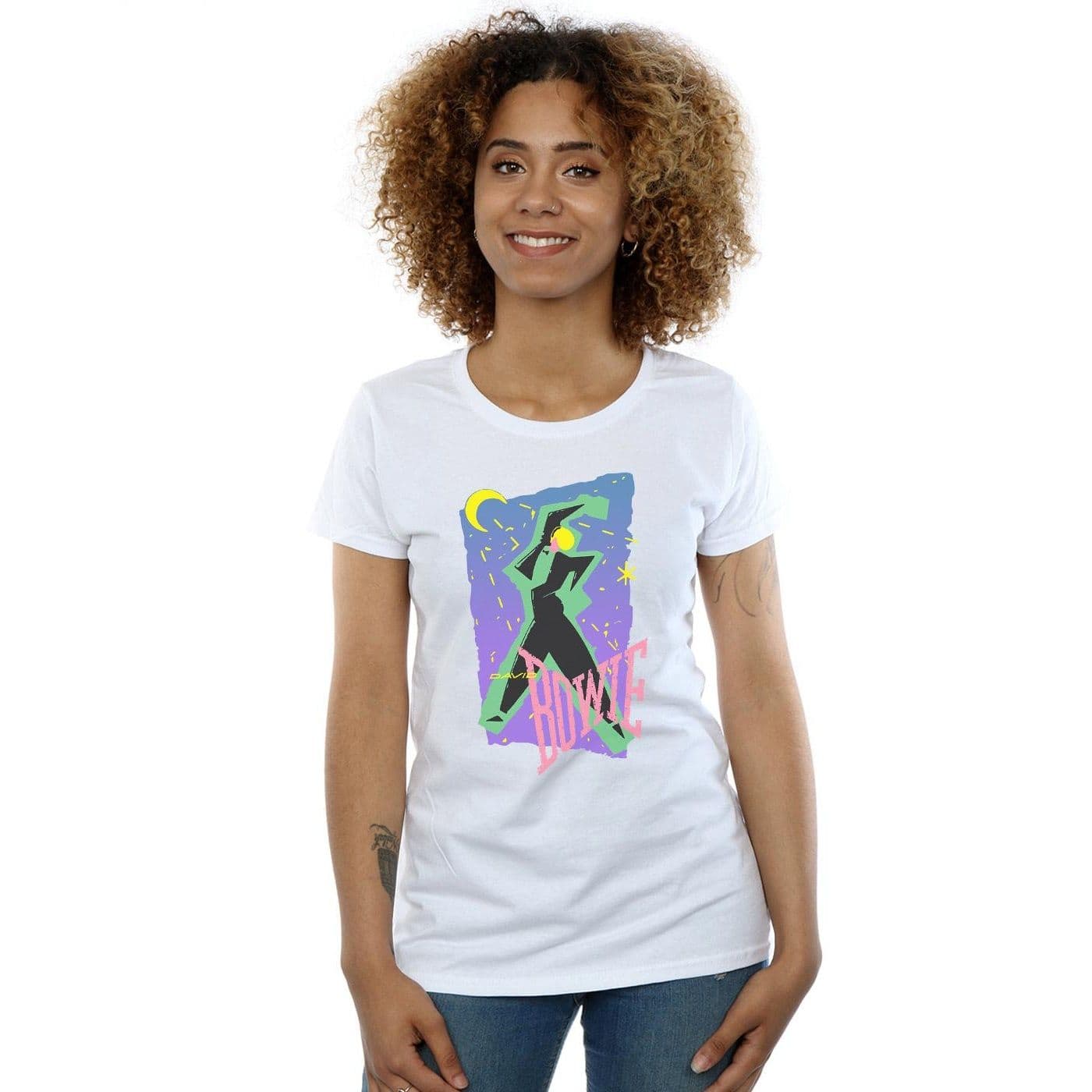 David Bowie Women's Moonlight Dance Cotton T-Shirt in White | Size: Medium