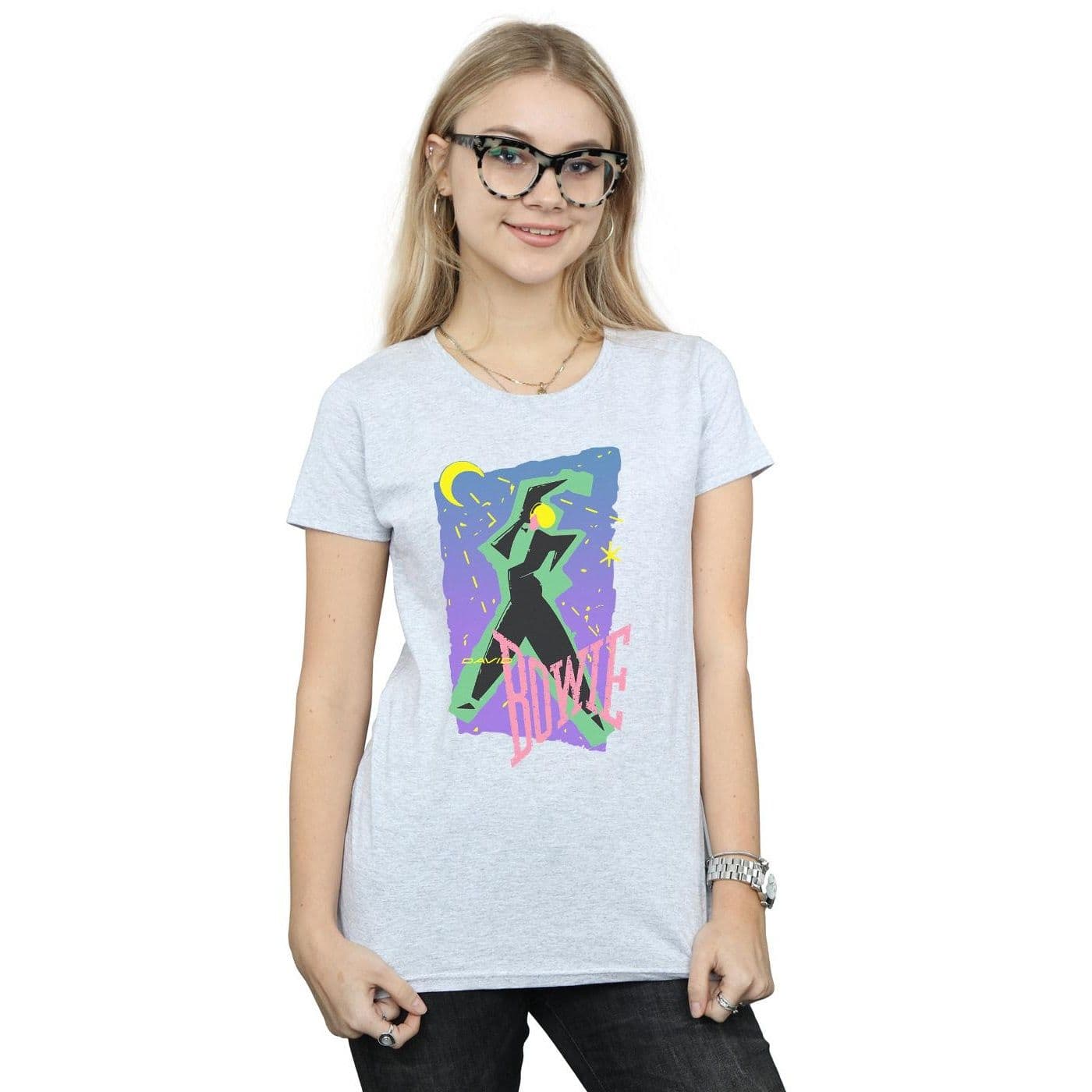 David Bowie Women's Moonlight Dance Cotton T-Shirt in Grey | Size: 2XL