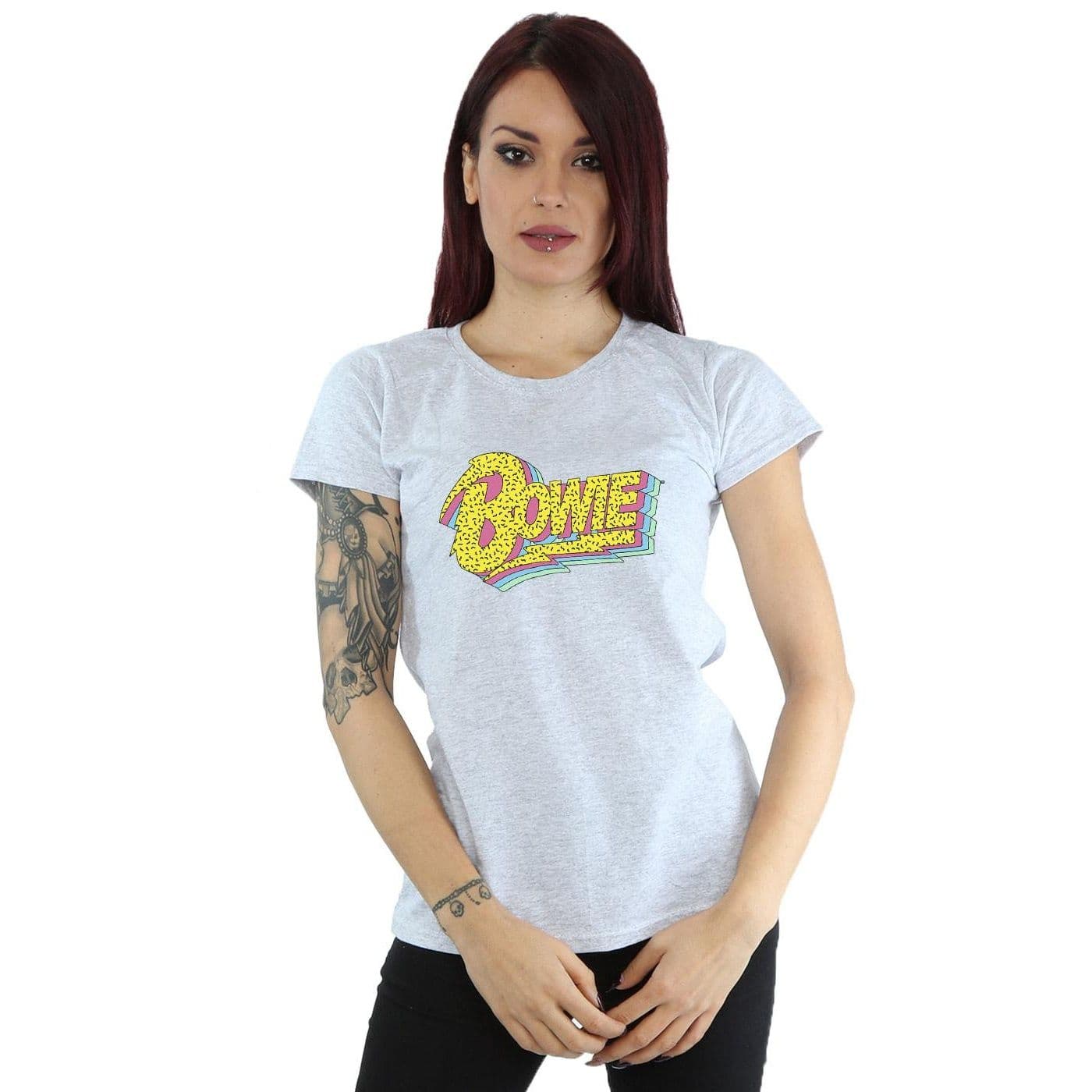 David Bowie Women's Moonlight 90s Logo Cotton T-Shirt in Grey | Size: Medium