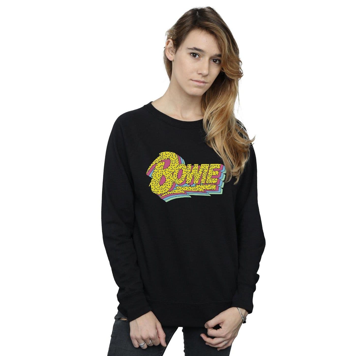 David Bowie Women's Moonlight 90s Logo Sweatshirt in Black | Size: 2XL