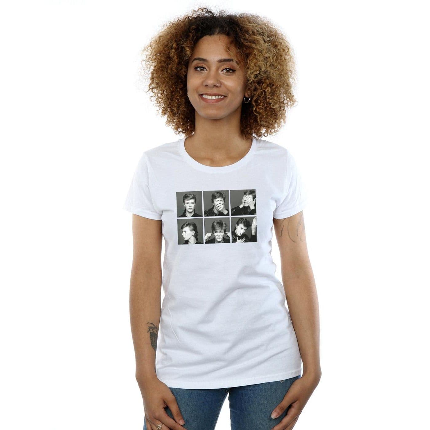 David Bowie Women's Photo Collage Cotton T-Shirt in White | Size: Large