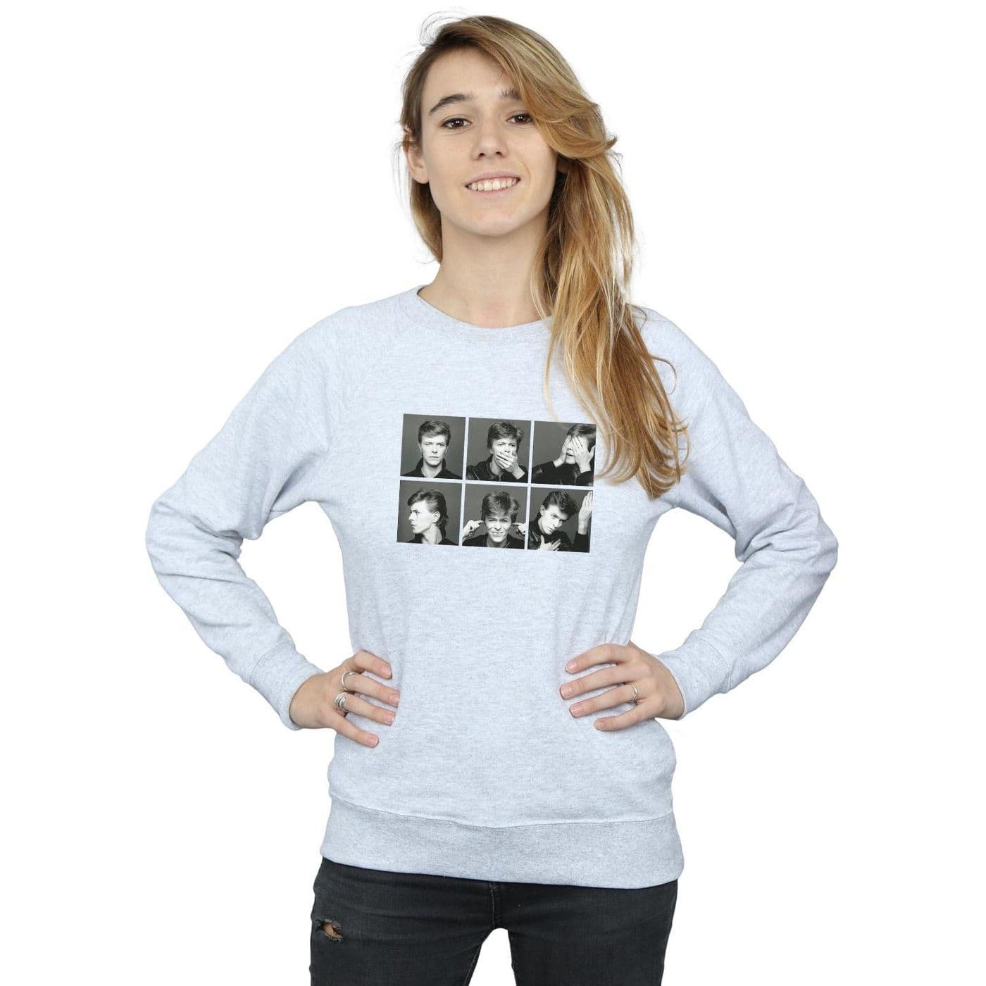 David Bowie Women's Photo Collage Sweatshirt in Grey | Size: Small