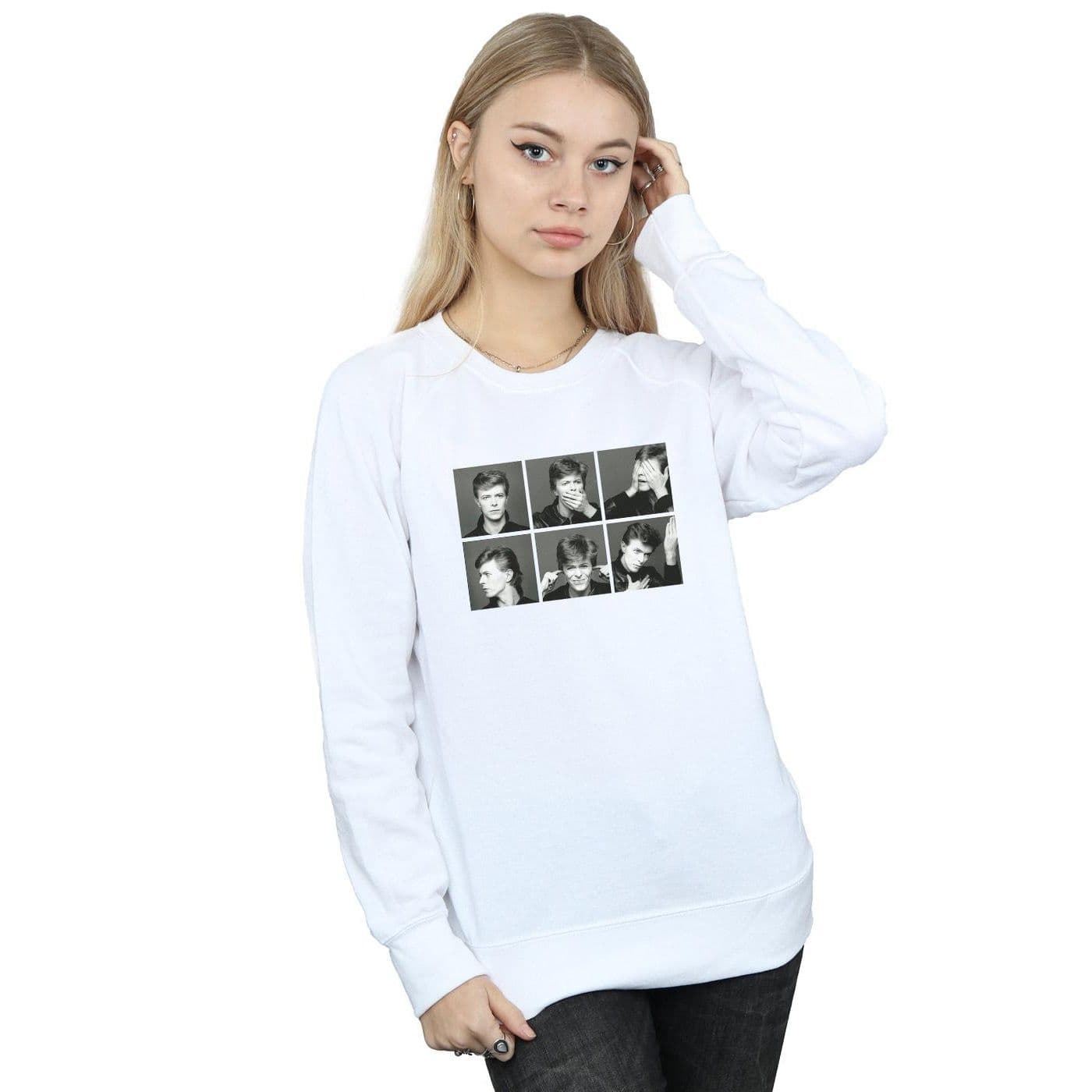 David Bowie Women's Photo Collage Sweatshirt in White | Size: Small