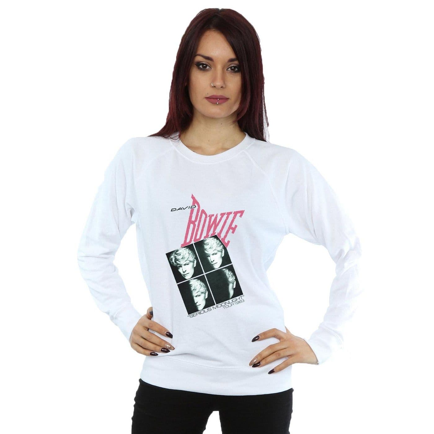 David Bowie Women's Serious Moonlight Tour 83 Sweatshirt in White | Size: XL