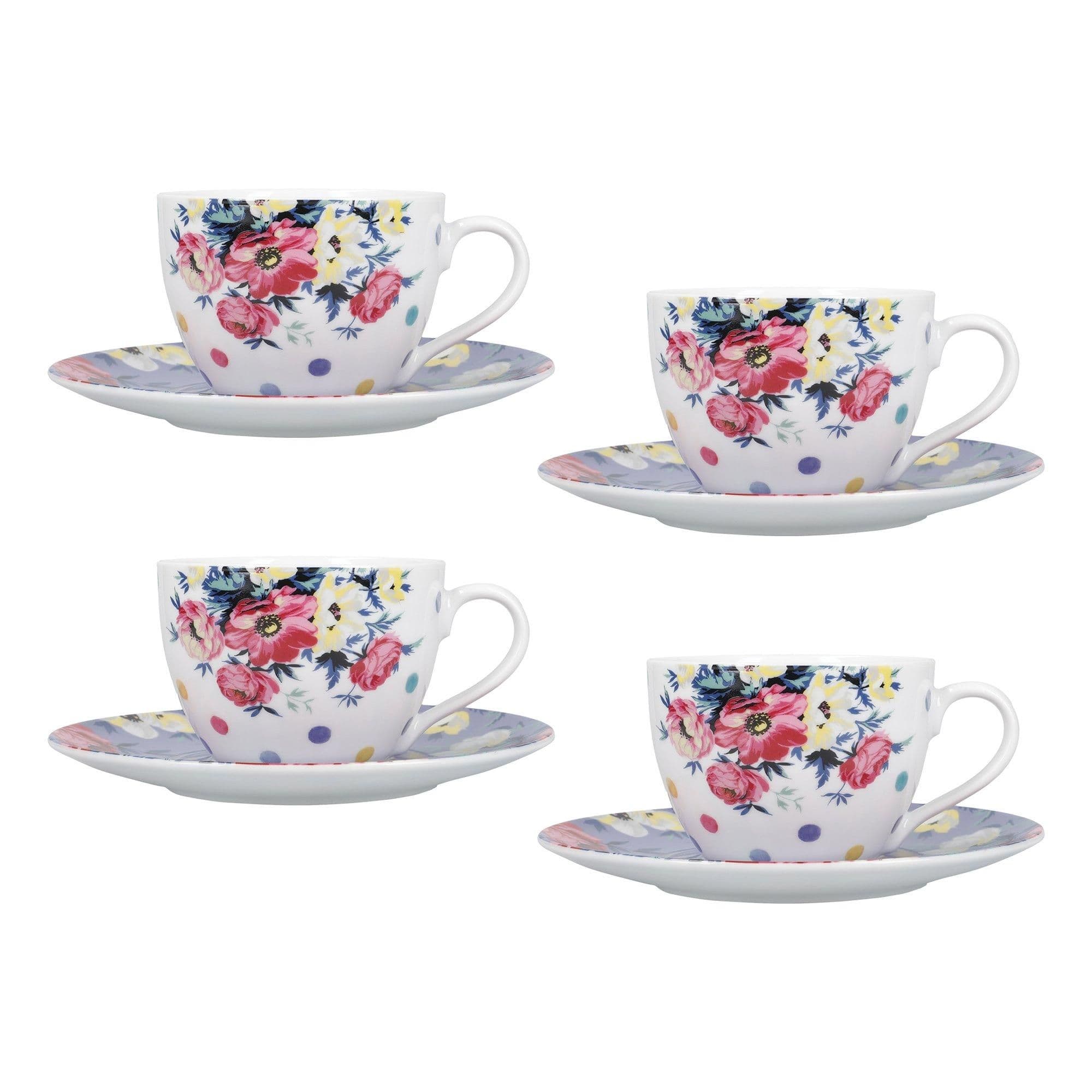 Set 4 Clovelly Porcelain Teacups Saucers
