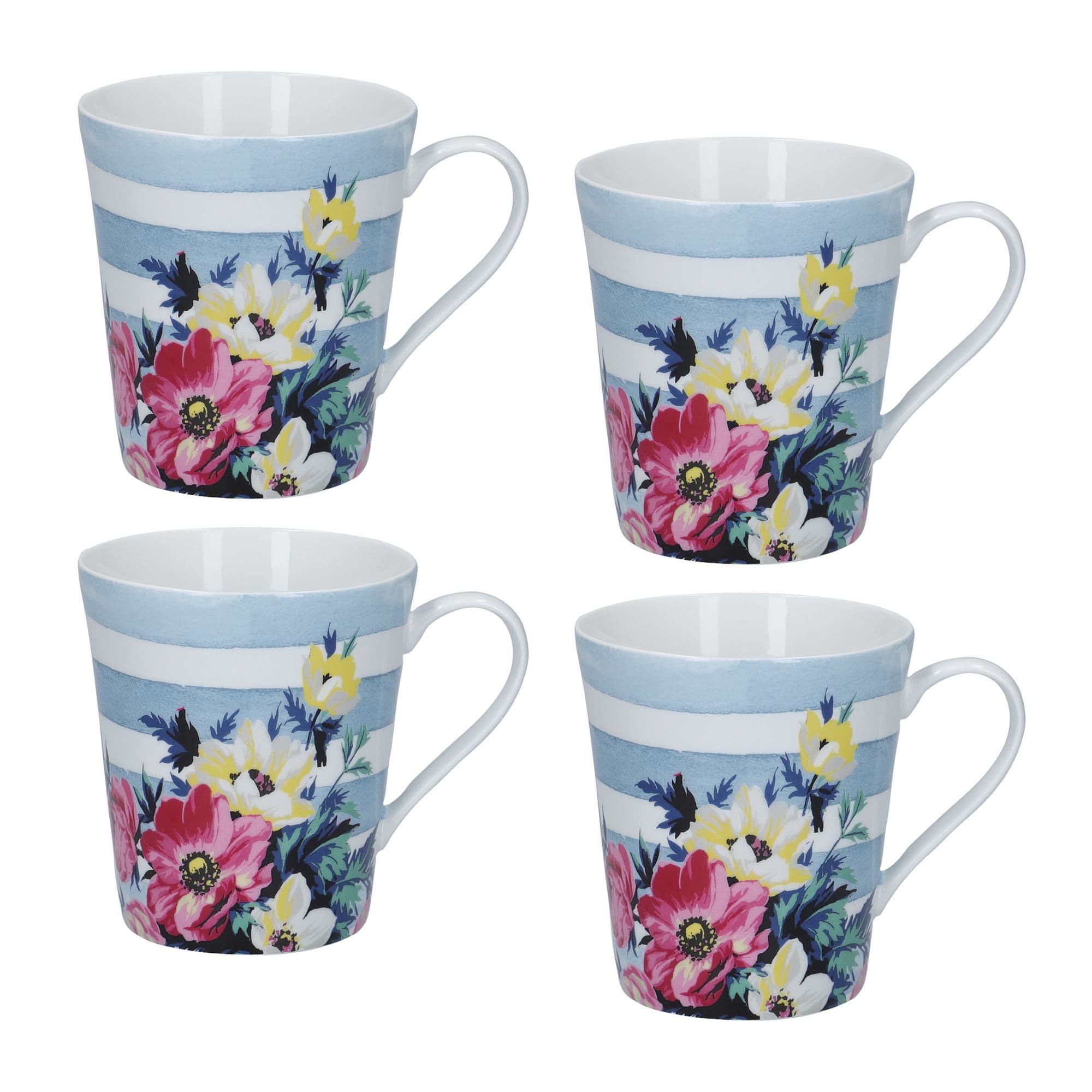 Set 4 Clovelly Porcelain Nautical Striple Conical Mugs