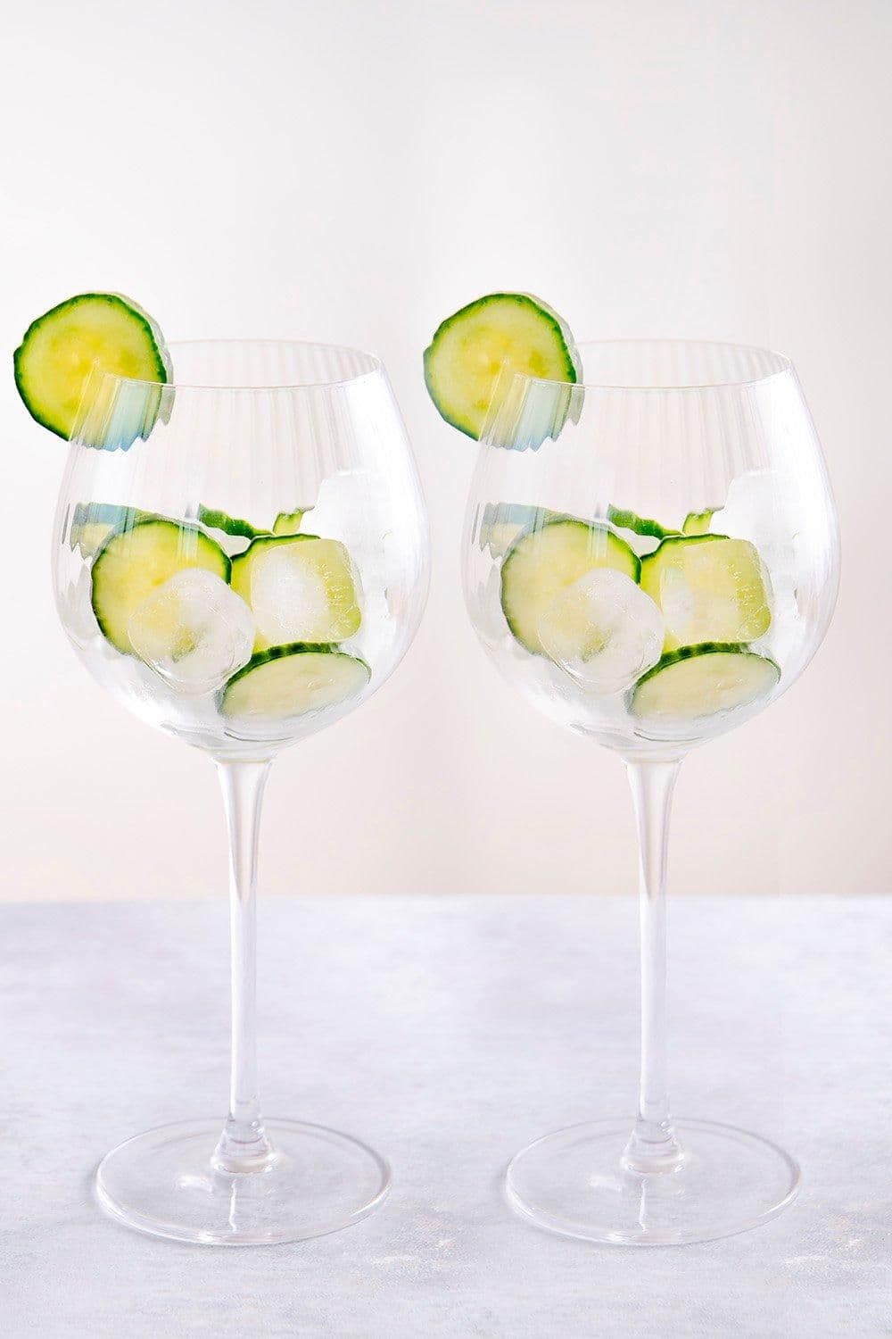 Set of 2 Handmade Ribbed Gin Glasses in Gift Box