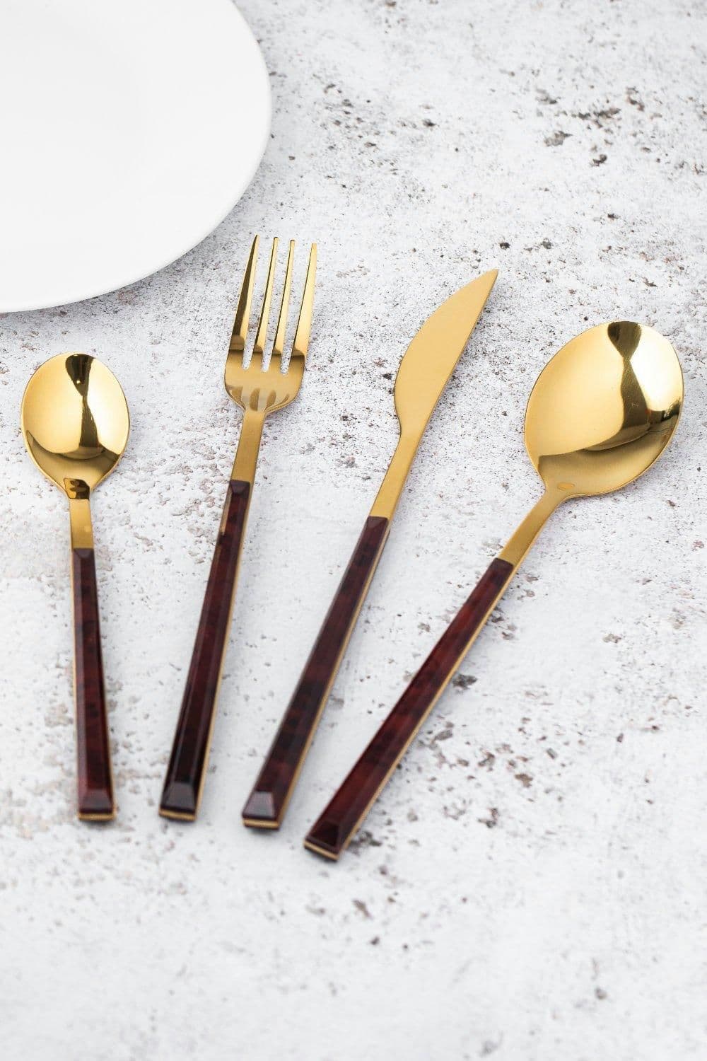 16 Piece Faux Tortoise Shell Cutlery Set Stainless Steel