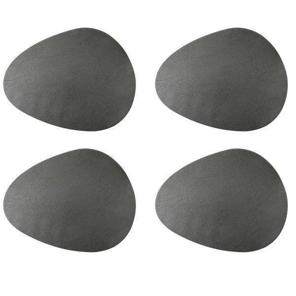 Pebble Shaped Faux Leather Placemats Set 4 Grey 38 x 30cm
