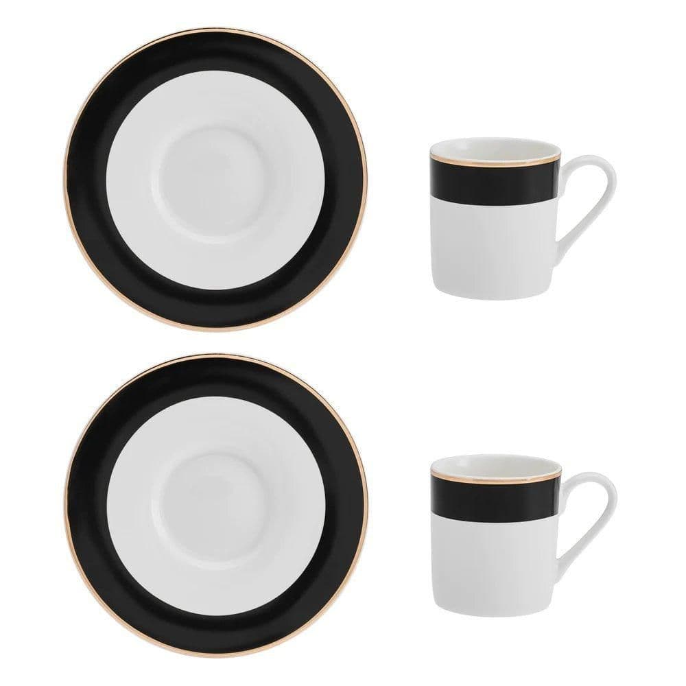 Luxe Deco China Espresso Cups Saucers Set 2