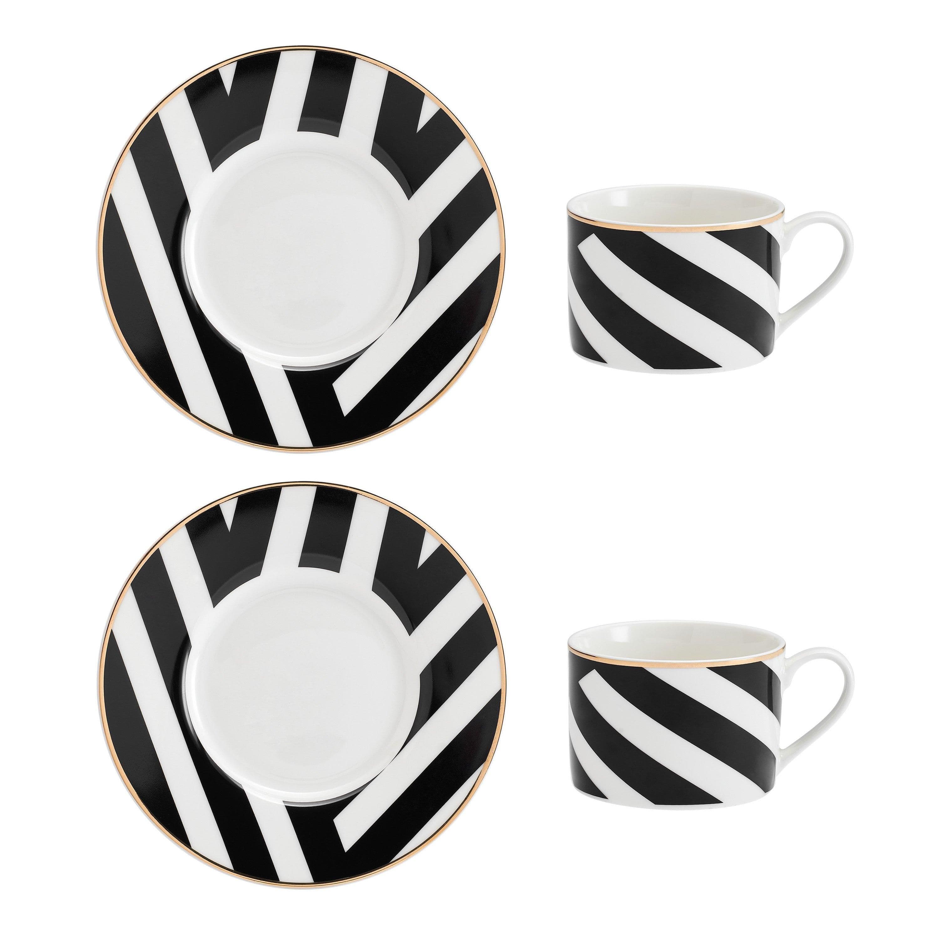 Luxe Deco Geometric Print China Tea Cups Saucers Set 2