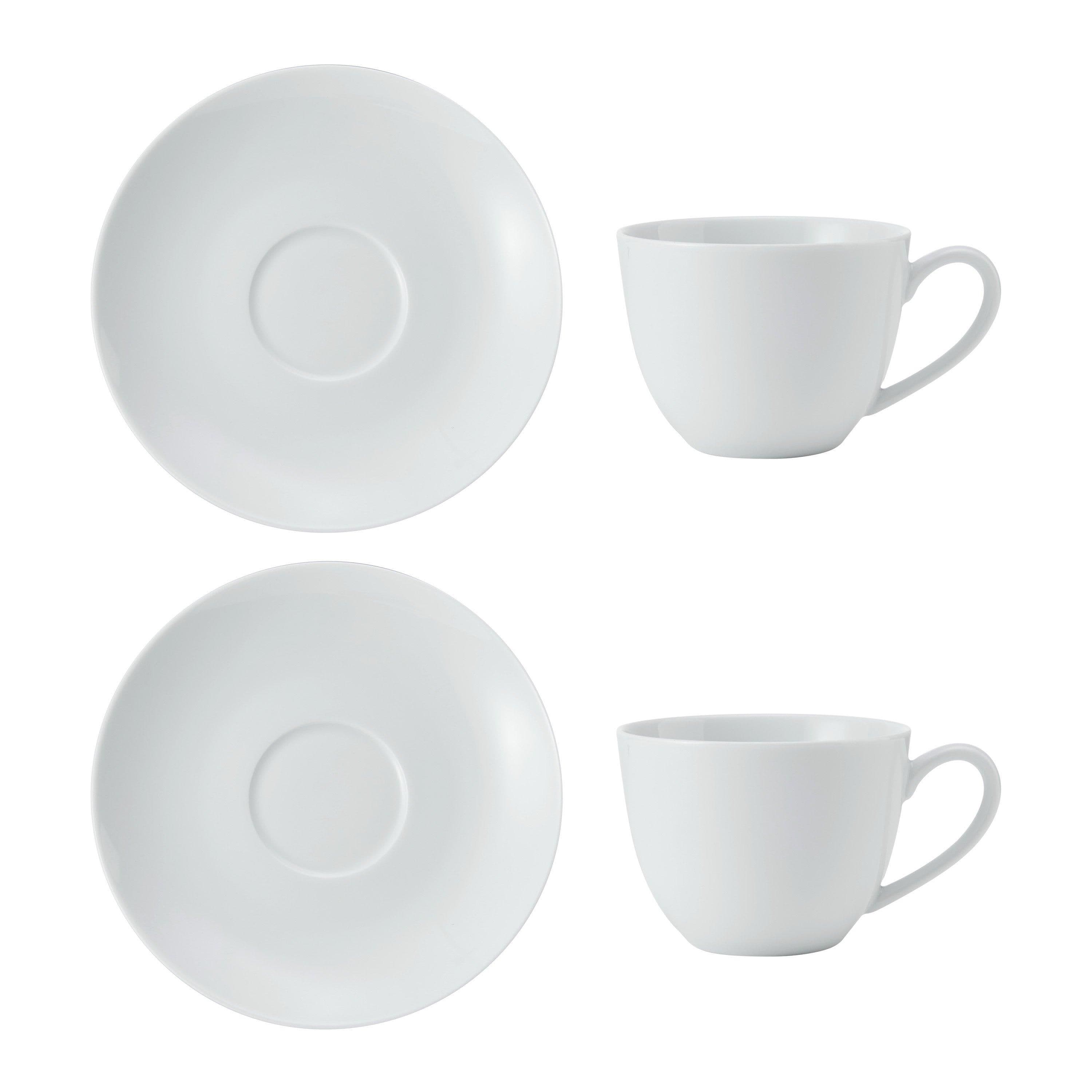 Chalk Porcelain Cappuccino Cups Saucers Set 2 310ml