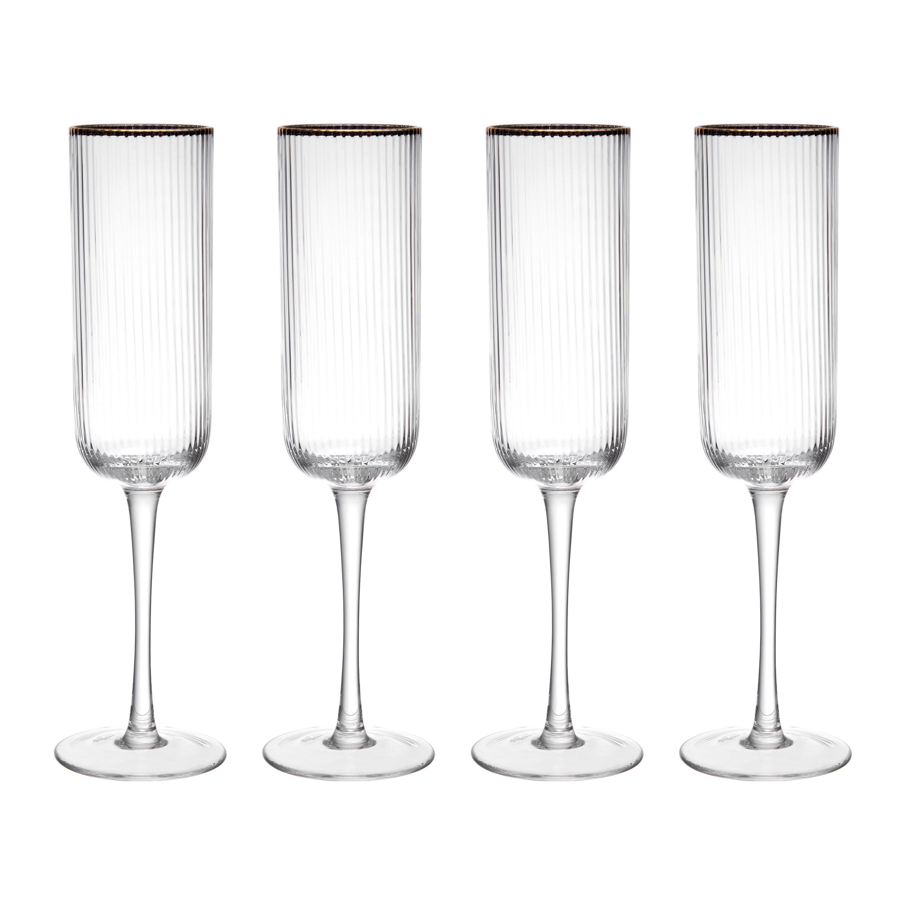 Sorrento Ridged Crystal Champagne Flute Glasses Gift Boxed Set 4