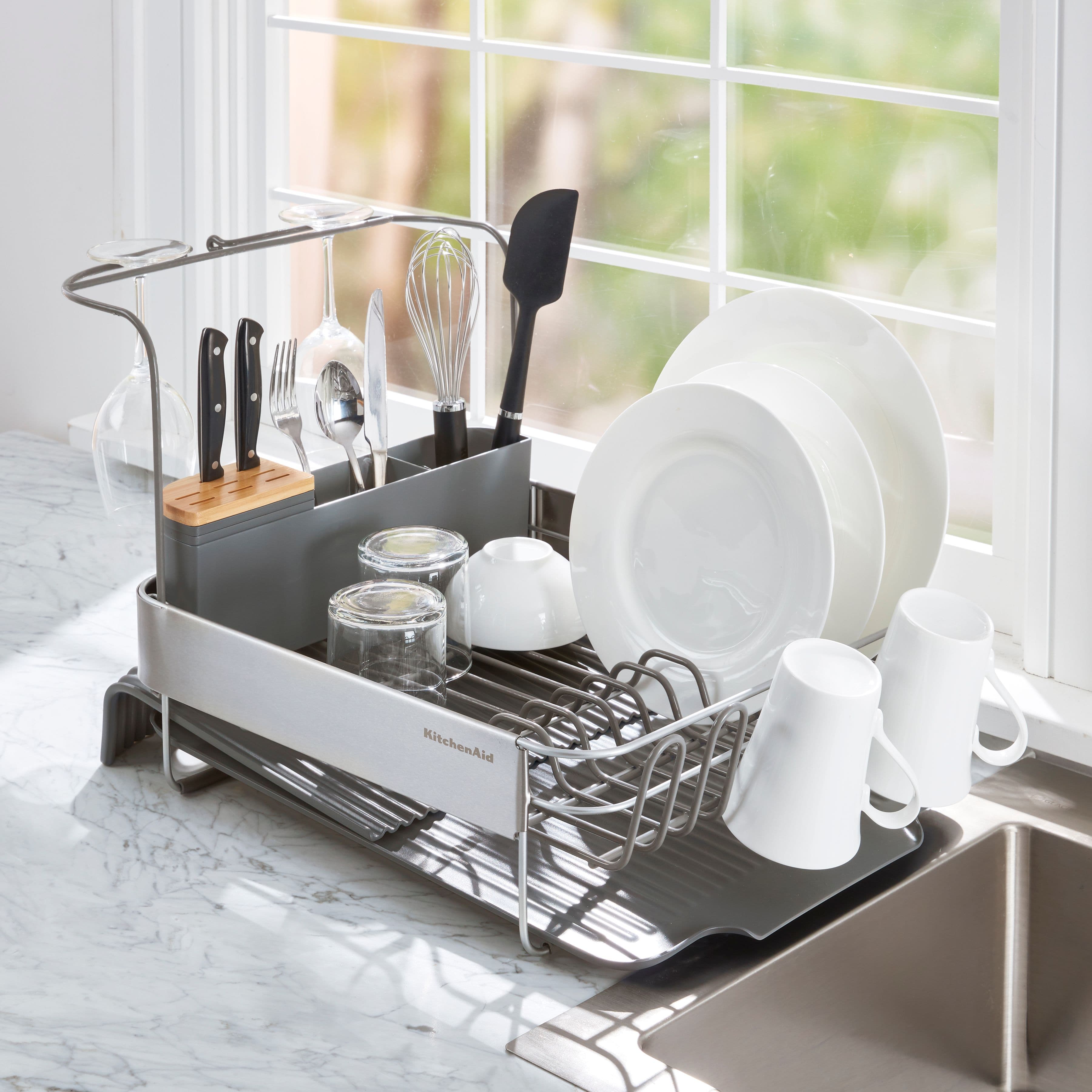 Expandable Dish-Drying Rack with Glassware Attachment