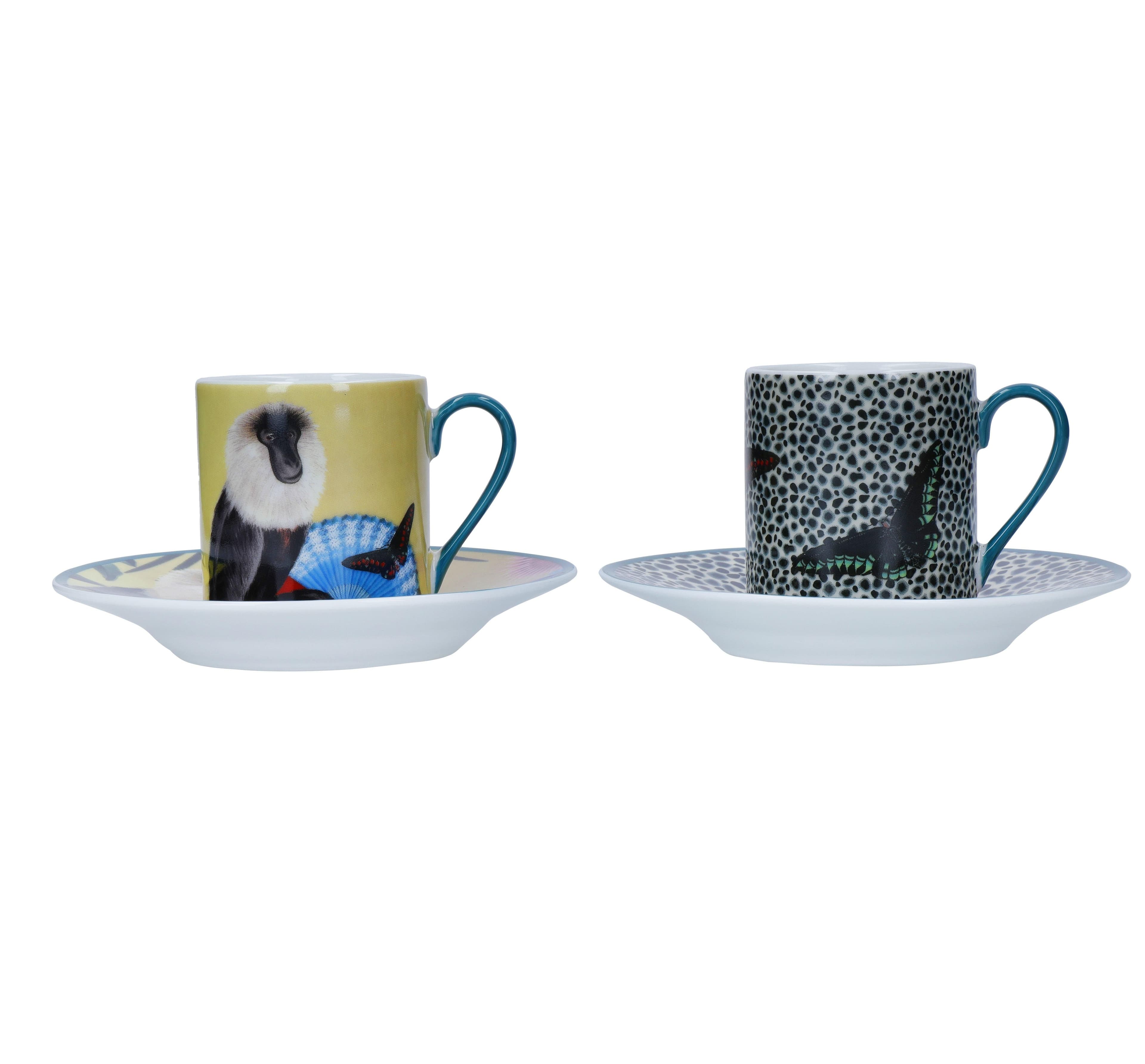 Sarah Arnett Porcelain Espresso Cups Saucers Set 2