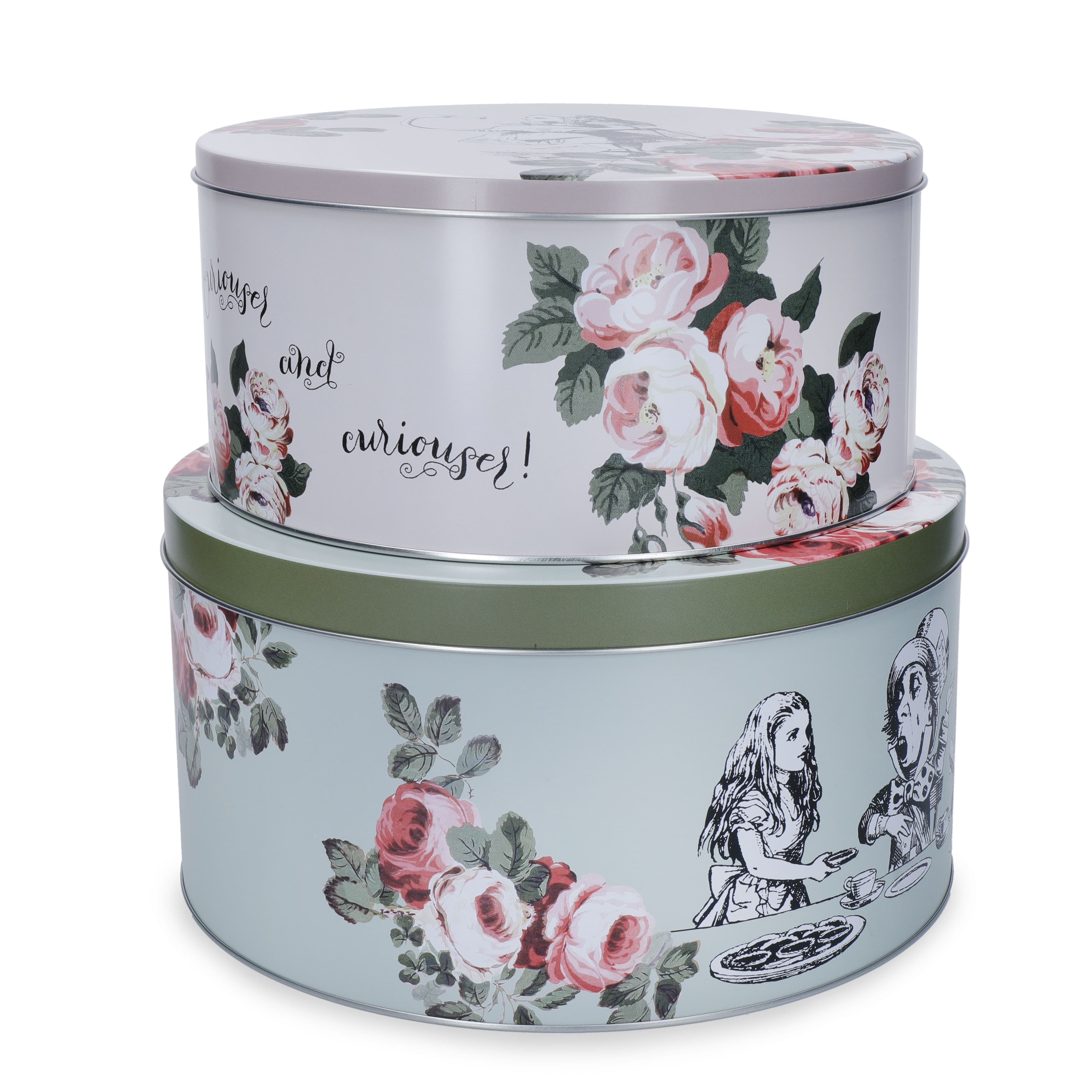 Cake Tins Metal Food Storage Caddy Lid Set 2