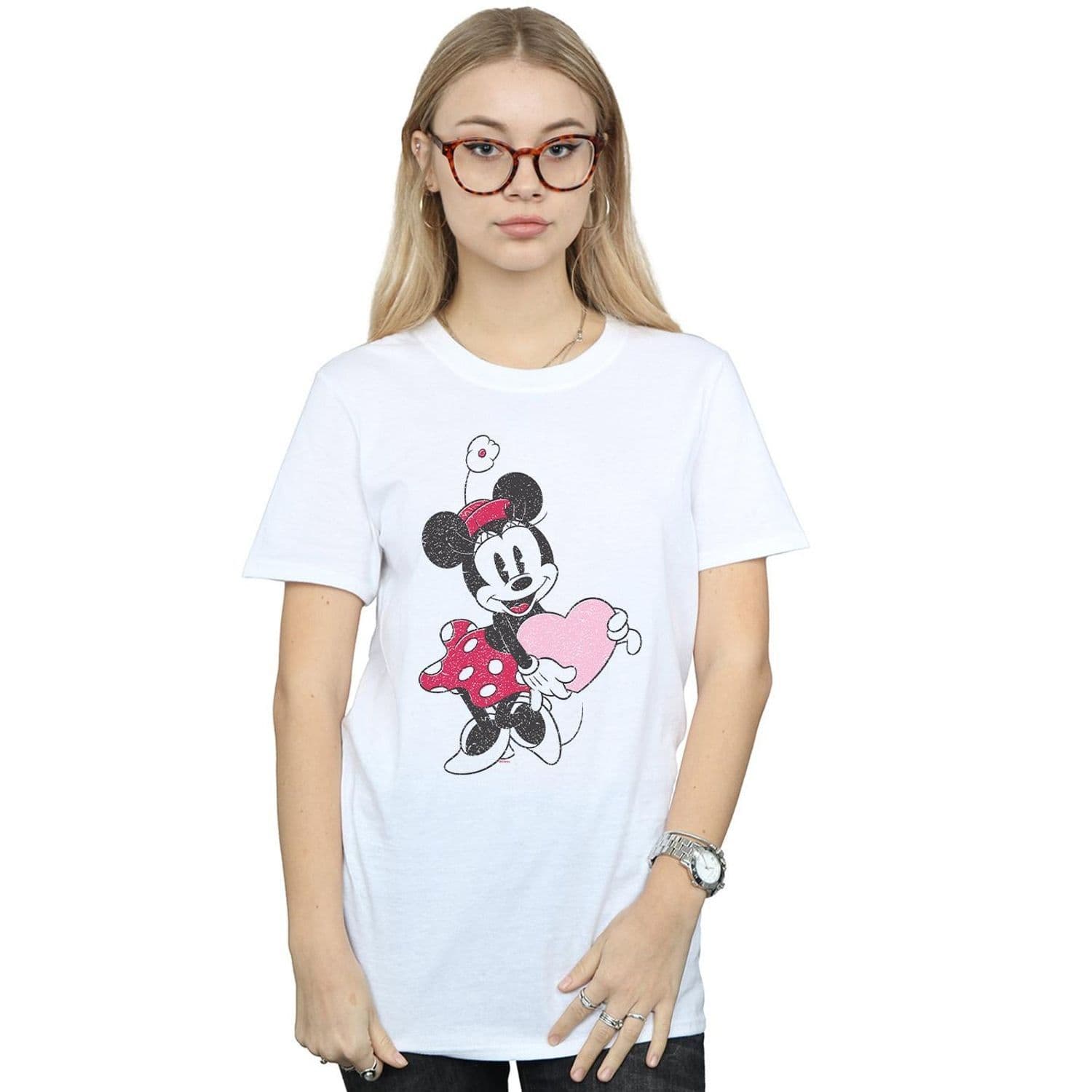 Minnie Mouse Love Heart Cotton Boyfriend T Shirt