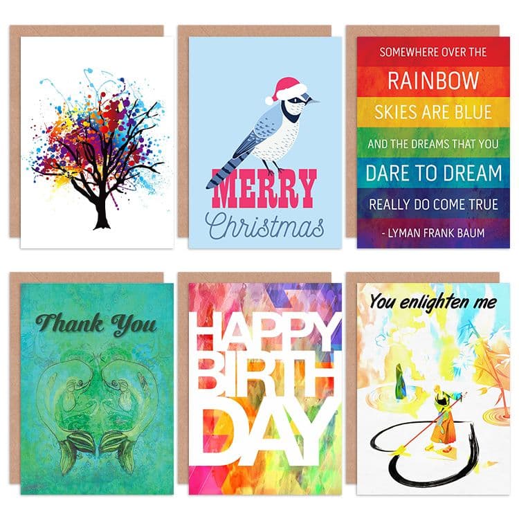 Inspirational Rainbow Abstract Wizard of Oz All Occasions Various Assorted Greeting Cards With Envelopes includes Xmas and Birthday Pack of 6