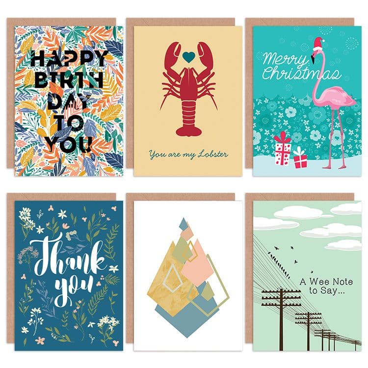My Lobster Floral Flamingo All Occasions Various Greeting Cards Envelopes includes Xmas Birthday Valentines Thank You Pack 6